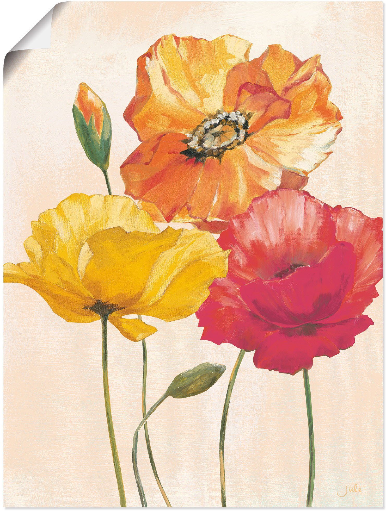 Größen Artland Bunte Wandaufkleber Blumenbilder Leinwandbild, Poster versch. (1 Alubild, Wandbild St), oder I, in als Mohnblumen
