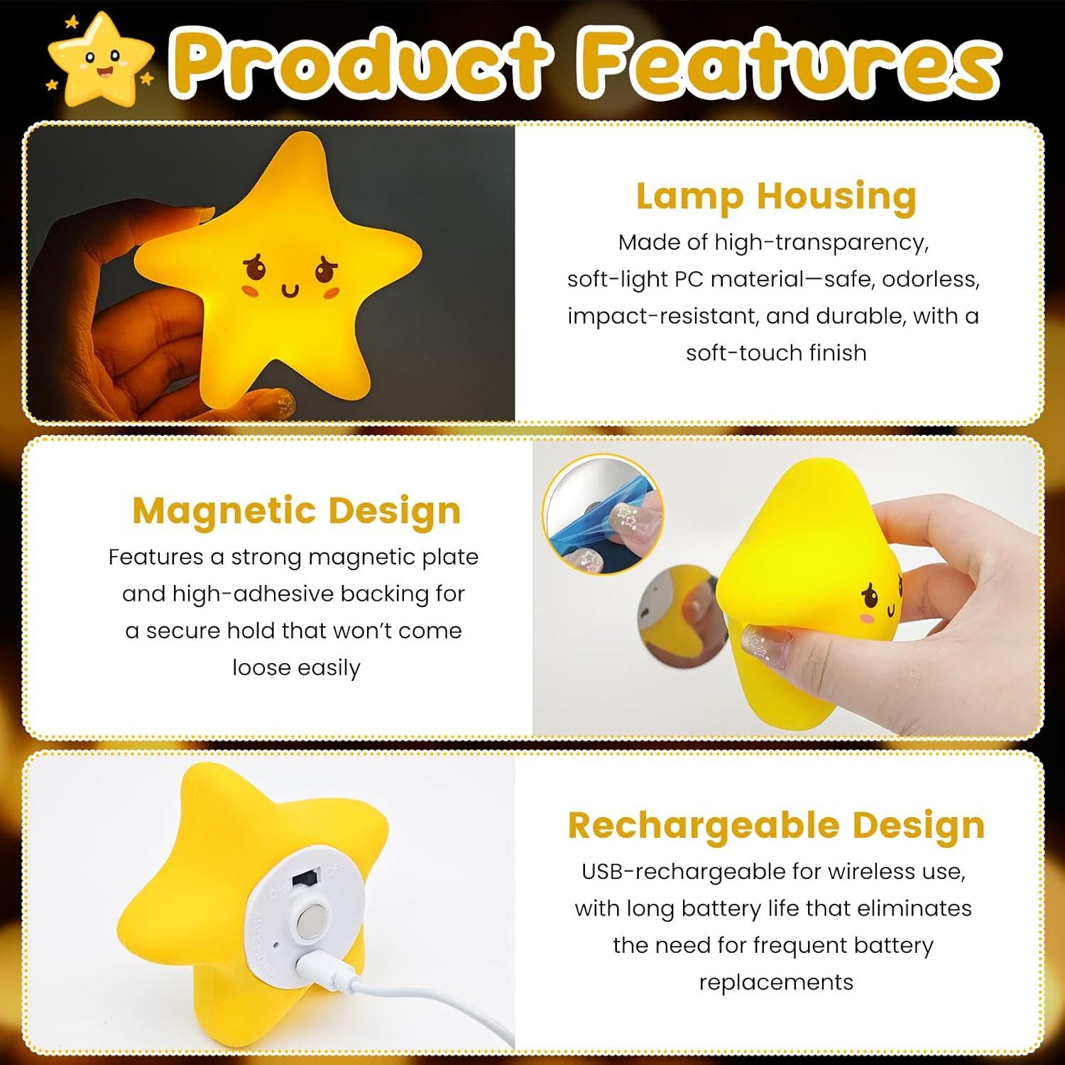 FELIXLEO LED Nachtlicht Suesse Sternenleuchte Star Nachtlicht Silikon USB Aufladbar