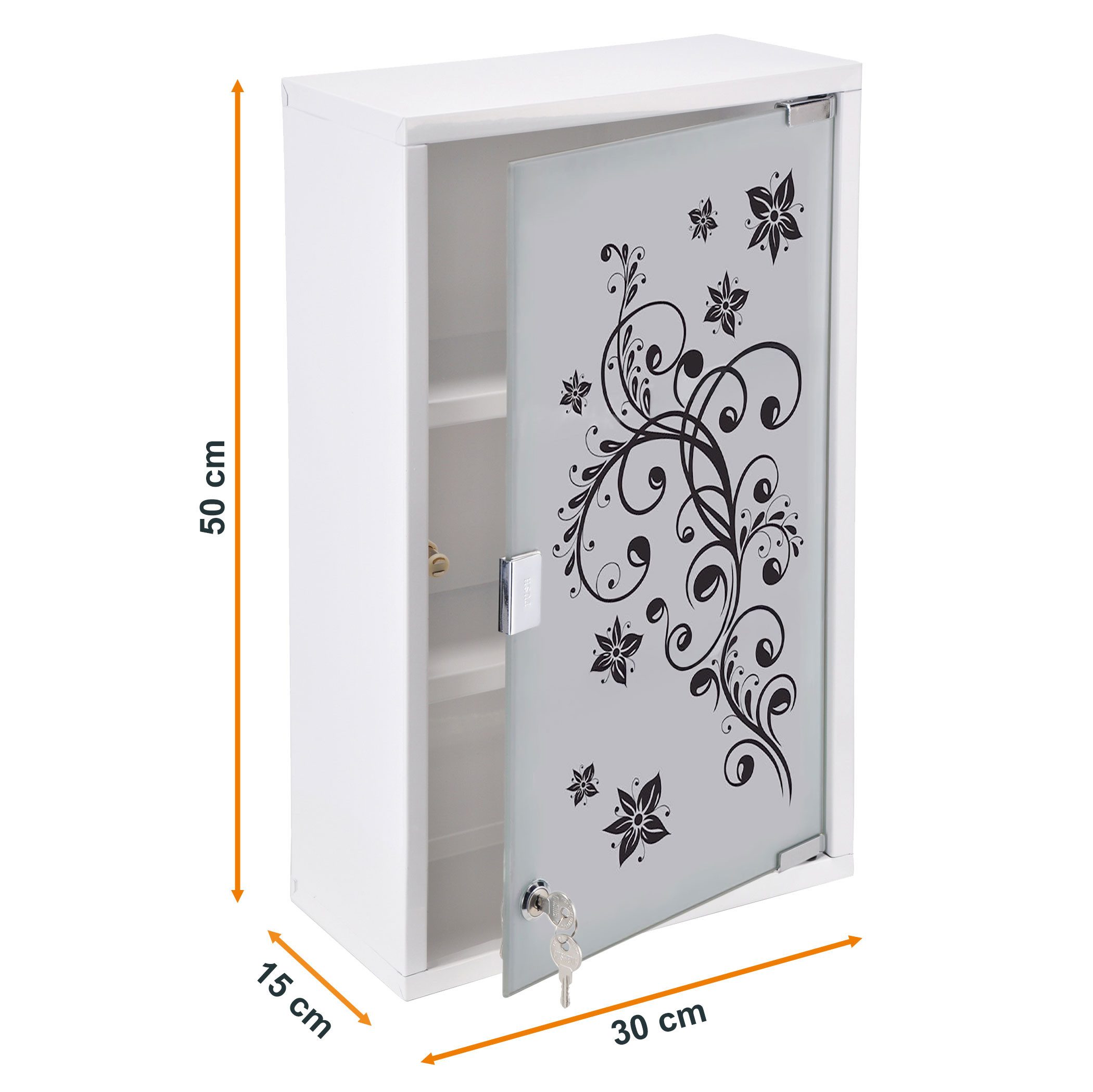 Spetebo Medizinschrank Metall Medizinschrank abschließbar inklusive 2 Schlüssel (Anzahl, 1-St., 50 x 30 cm) Wand Arzneischrank mit 3 Fächern