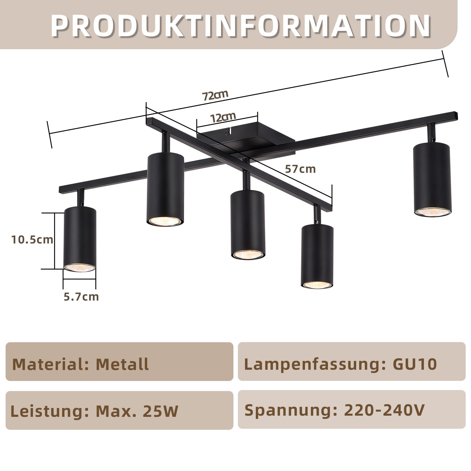 ZMH Deckenstrahler 5 Flammig Schwarz/Weiß GU10 Spots Deckenlampe für Schlaf günstig online kaufen