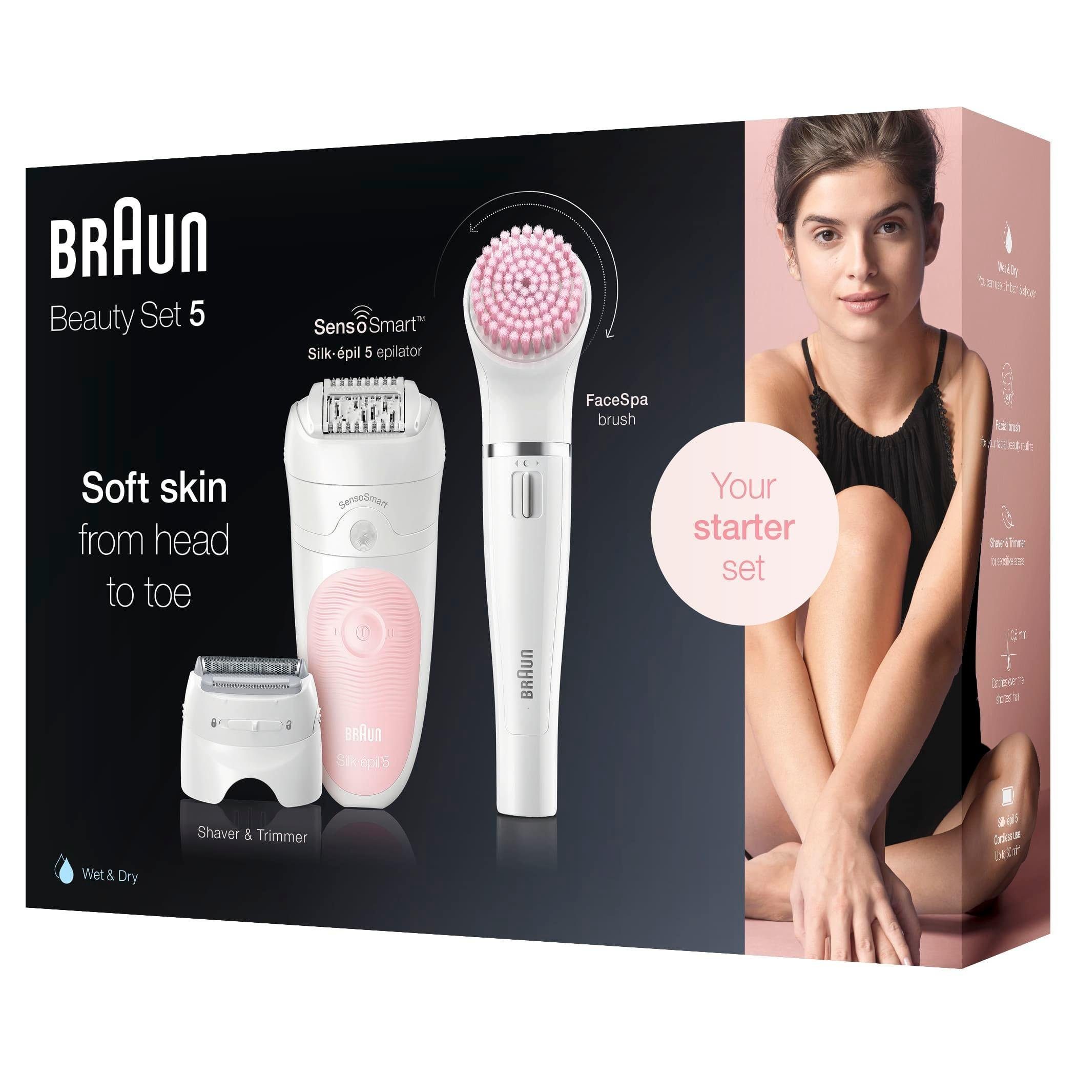 Braun Epilierer Silk-épil Deluxe Beauty-Set Wet&Dry Kabellose St., 6-in-1 für Aufsätze: 5-895, Haarentfernung Körper 4 Epilierer Gesicht &
