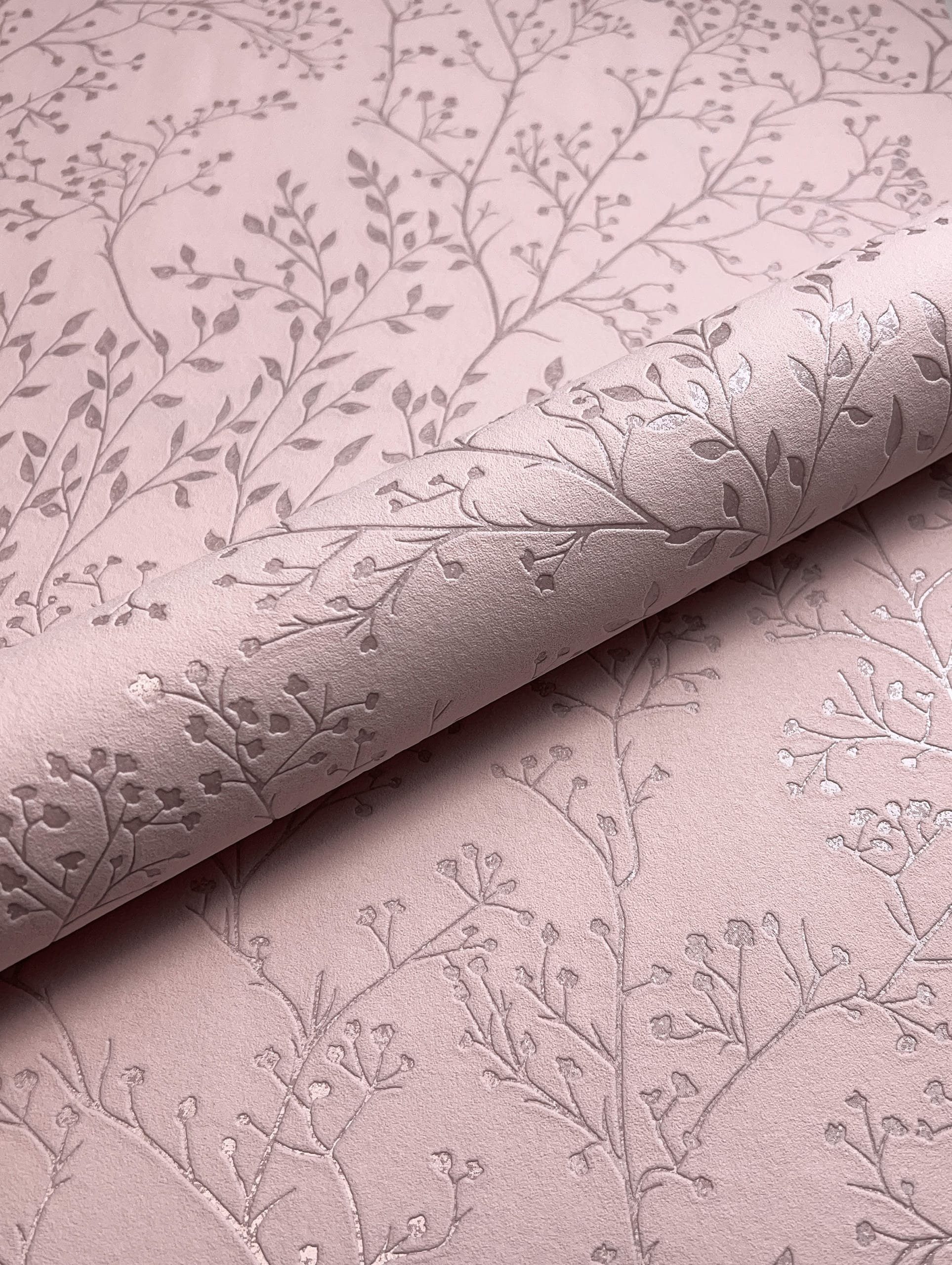 Newroom Vliestapete Äste Rose Tapete Ästetapete Äste,Blätter,Blumen, Rose Tapete Floral Äste - Ästetapete Blumentapete Rosa Pink Romantisch 3D Optik Blätter Blumen für Schlafzimmer Wohnzimmer Küche, Blumentapete