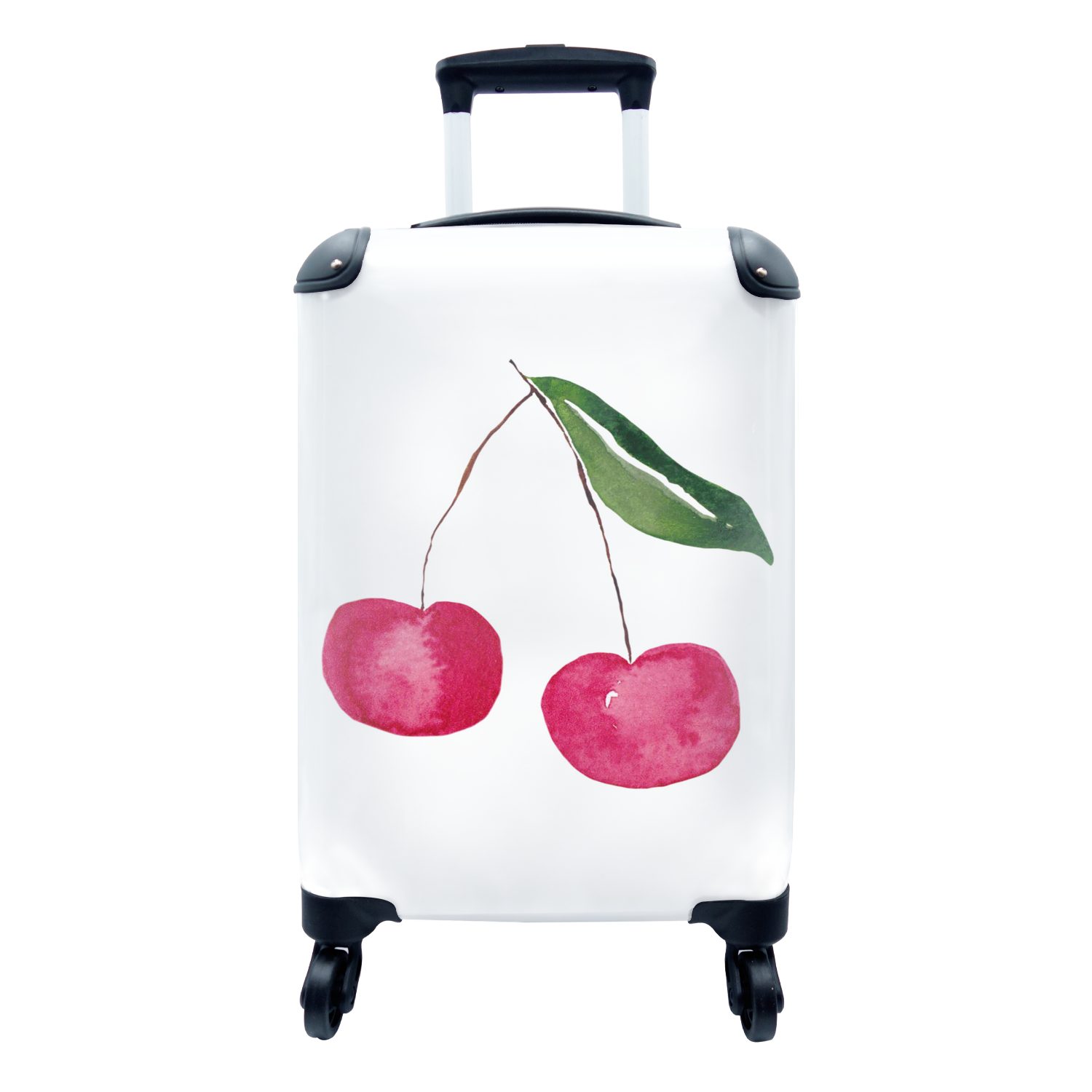 MuchoWow Handgepäckkoffer Kirschen - Obst - Weiß, 4 Rollen, Reisetasche mit rollen, Handgepäck für Ferien, Trolley, Reisekoffer