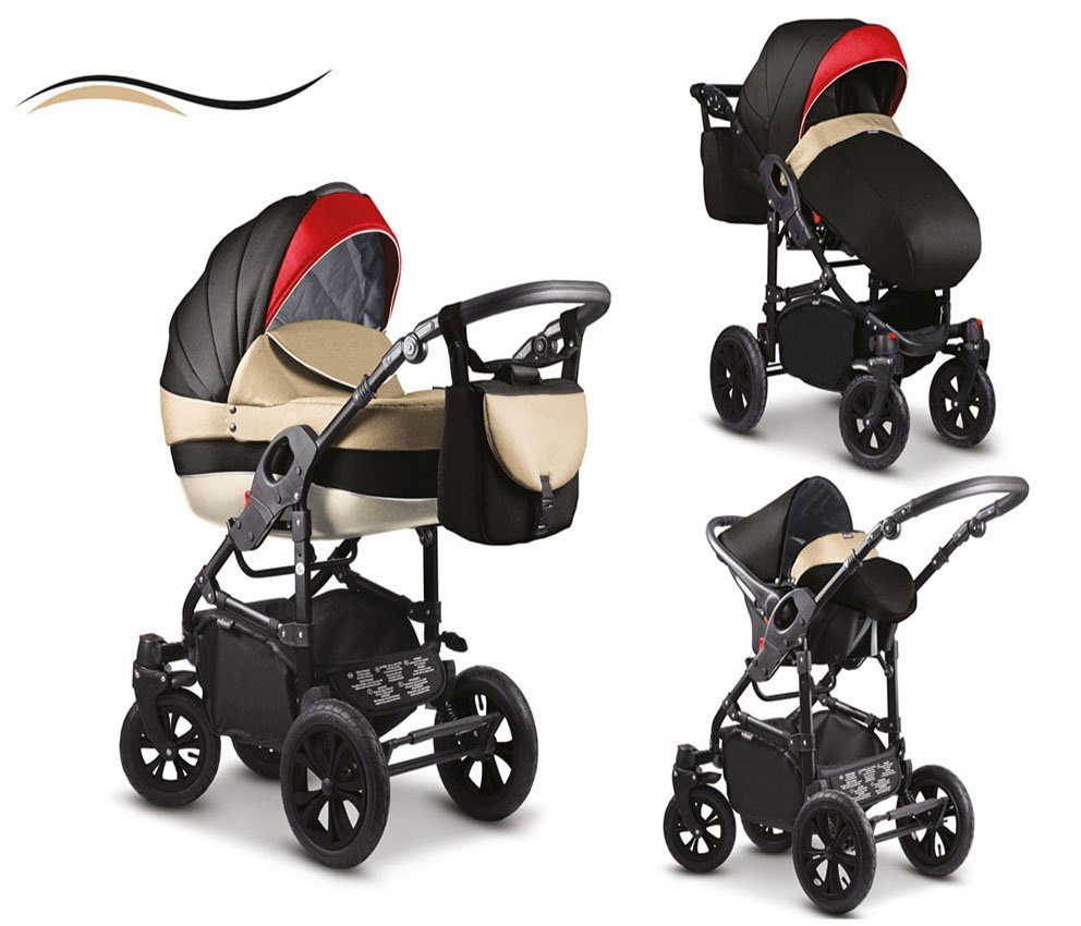 babies-on-wheels Kombi-Kinderwagen 3 in 1 Kinderwagen-Set Cosmo - 16 Teile - in 41 Farben Braun-Schwarz-Rot