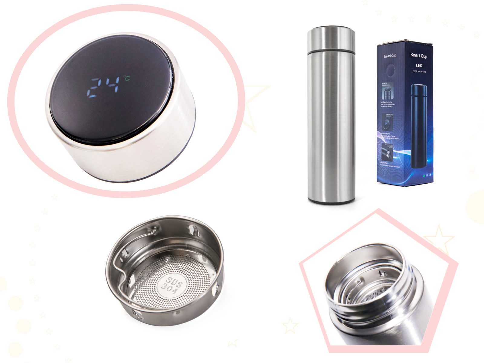 Isolierflasche Tempro Touch - 500ml LED-Thermo-/Isolierflasche mit Temperaturanzeige