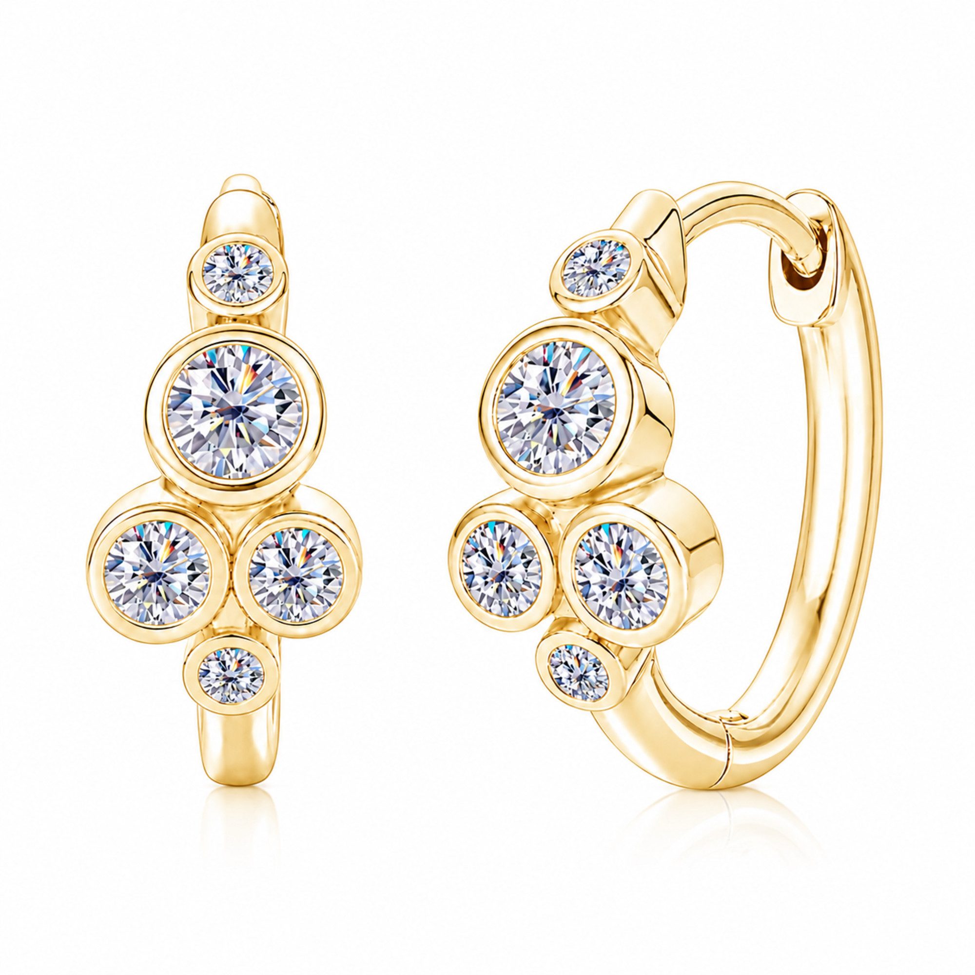 ROUGEMONT Paar Creolen Extravagante Moissanit Damen Creolen Lünetten Design Gold, Funkelnder Moissanit mit Echtheitszertifikat
