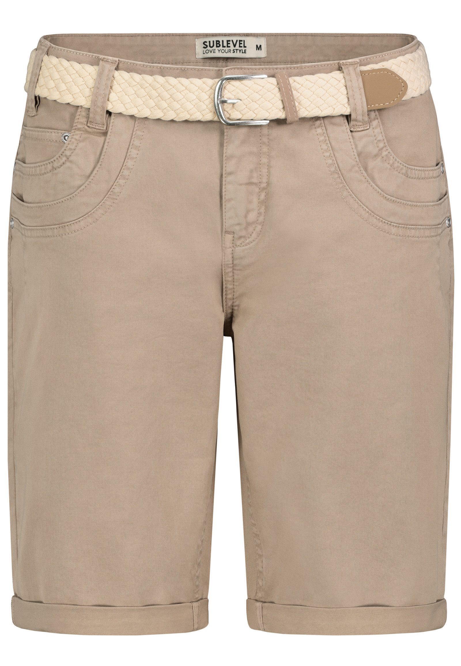 SUBLEVEL Bermudas Damen Short Bermuda kurze Hose Sommer Chino Short Stoff Hose Gürtel