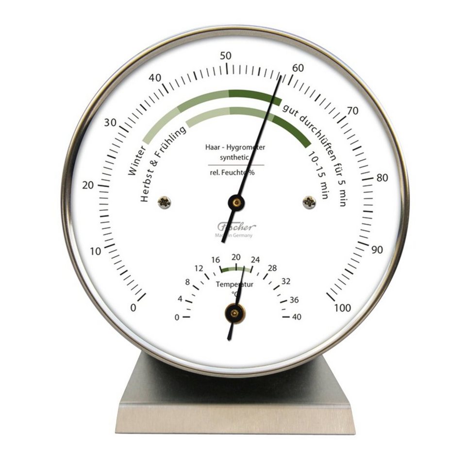 Fischer Barometer Wohnklima Thermo- Hygrometer, Edelstahlsockel  Innenwetterstation