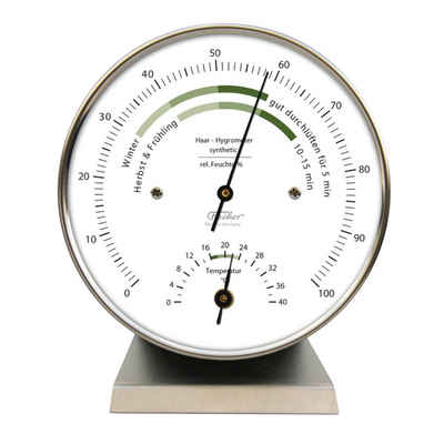Fischer Barometer Wohnklima Thermo- Hygrometer, Edelstahlsockel Innenwetterstation