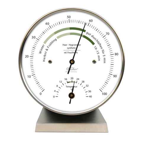 Fischer Barometer Wohnklima Thermo- Hygrometer, Edelstahlsockel Innenwetterstation