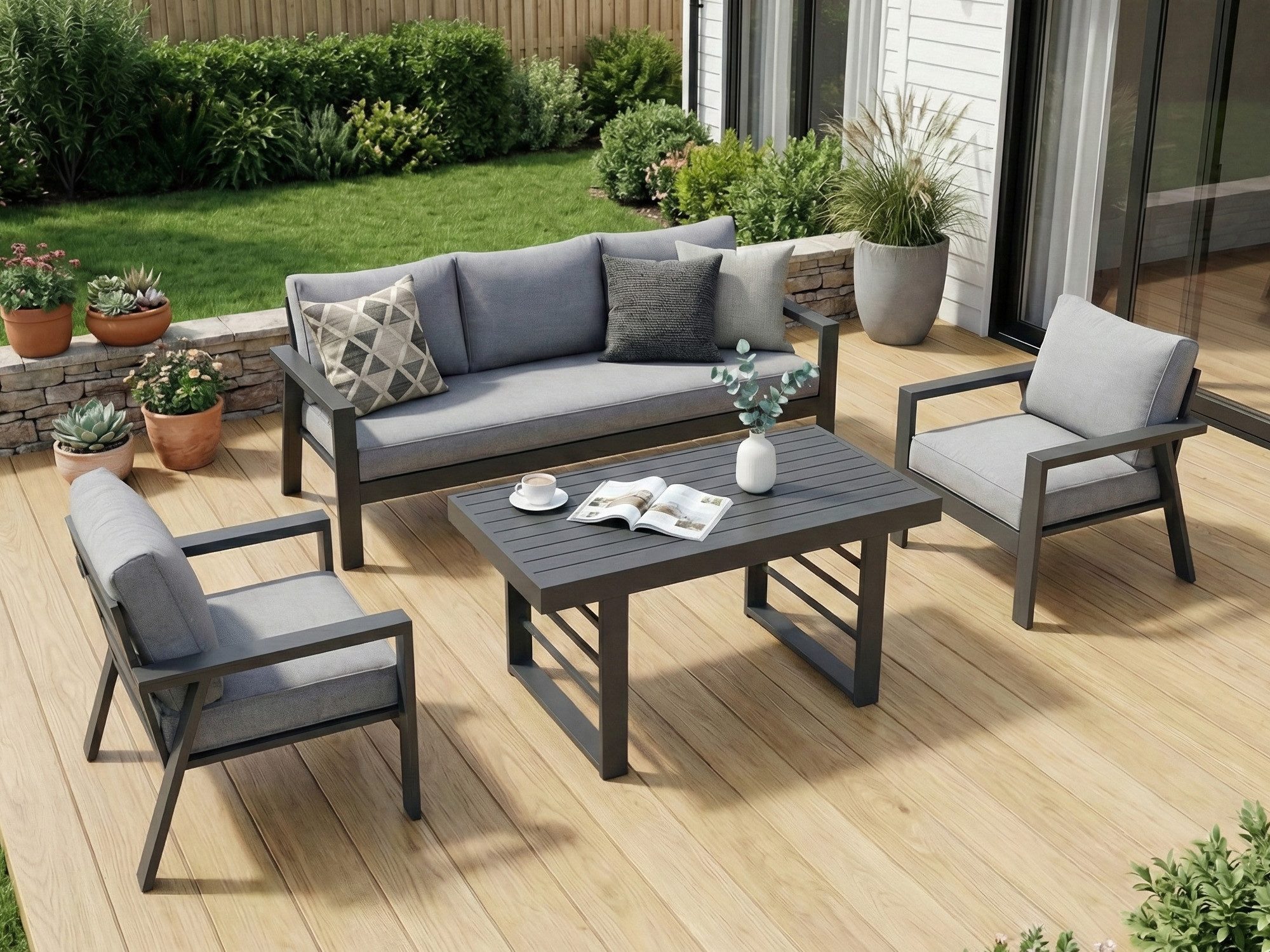 MeXo Gartenlounge-Set Aluminium 5-6 Personen, (Wetterfestes Gartenmöbel Set günstig online kaufen