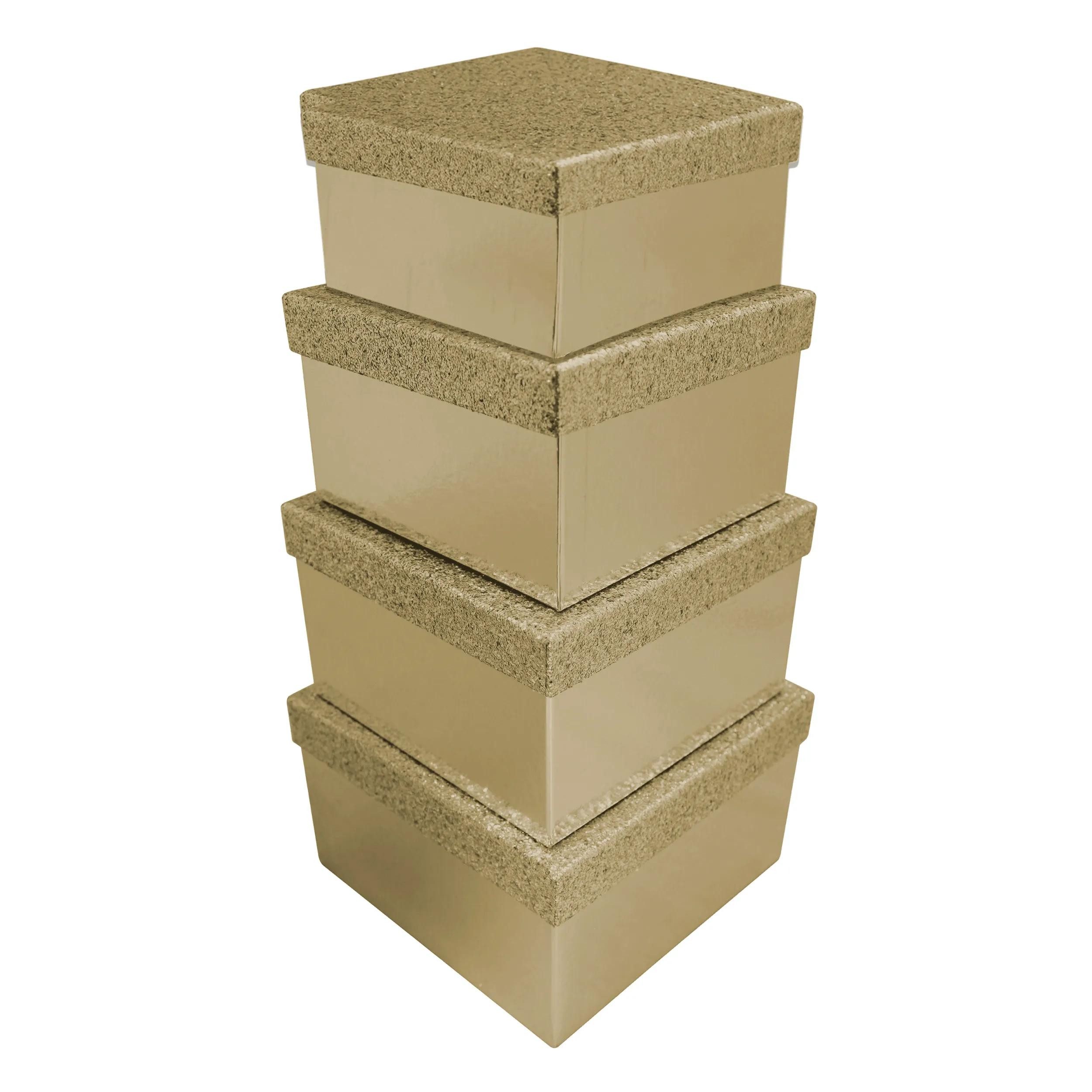 CLAIREFONTAINE Geschenkbox Set, 4 viereckige Geschenkschachteln, Glitzer Gold X-31052-BXC, BOXES