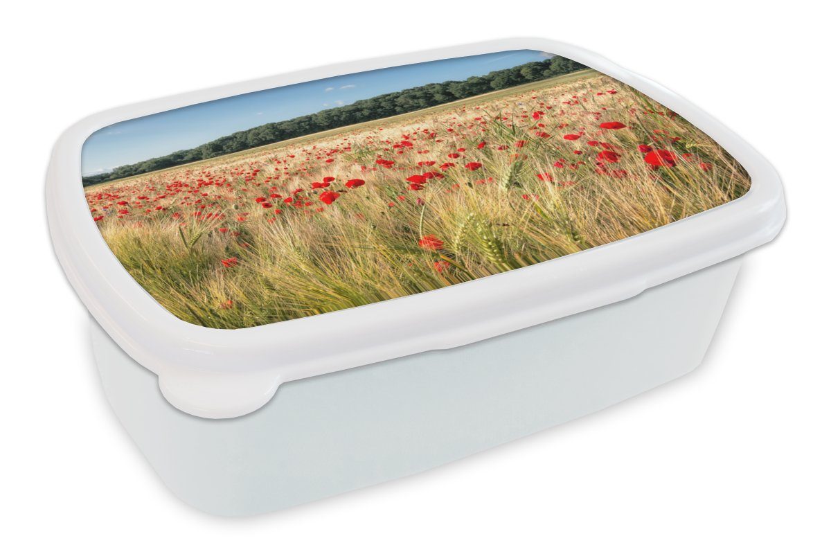 MuchoWow Lunchbox Wilde Mohnblumen auf einem großen Feld, Kunststoff, (2-tlg), Brotbox für Kinder und Erwachsene, Brotdose, für Jungs und Mädchen weiß | Lunchboxen