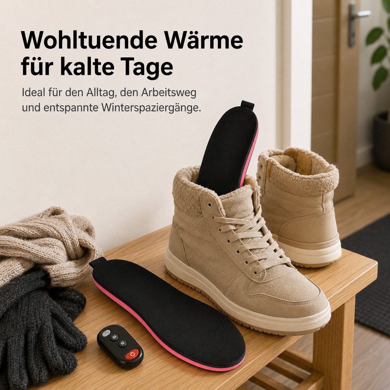 Tekoo Einlegesohlen Beheizbare Einlegesohlen mit Akku & Fernbedienung, Zuschneidbar, 3 Heizstufen, kabellose Fernbedienung, bis zu 11 Stunden Wärme