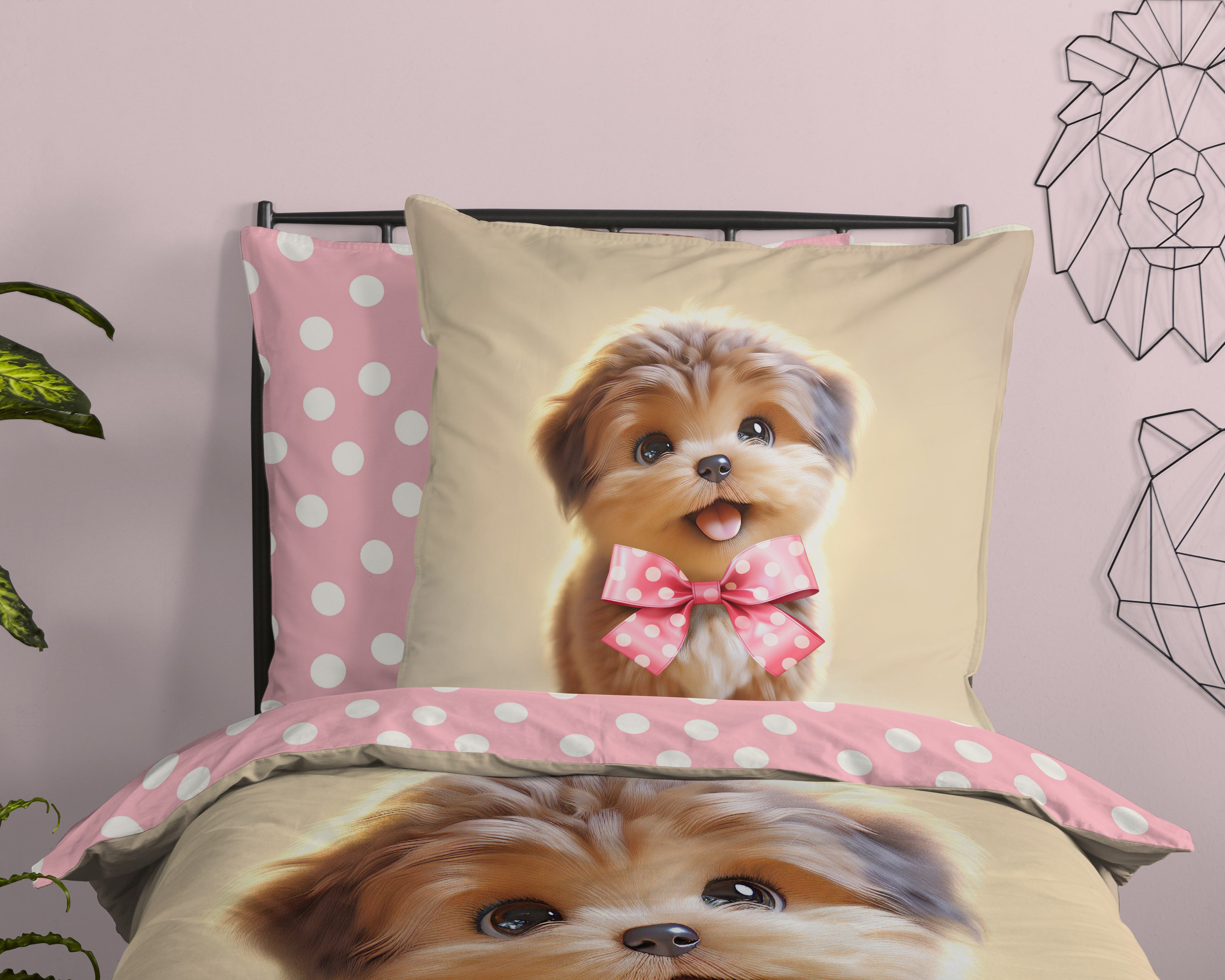 PURE luxury collection Kinderbettwäsche Bobi, Microfaser, 2 teilig, Mikrofaser, 135x200, 2 Teilig, Wendeoptik, Kind, Hund, Welpe