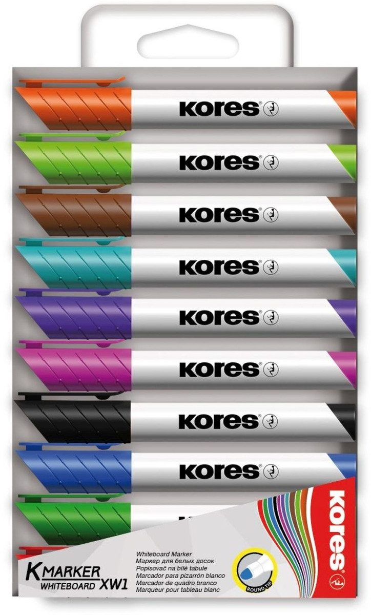 KORES Whiteboard Marker Whiteboardmarker 3mm Rundspitze Set mit 10 Farben