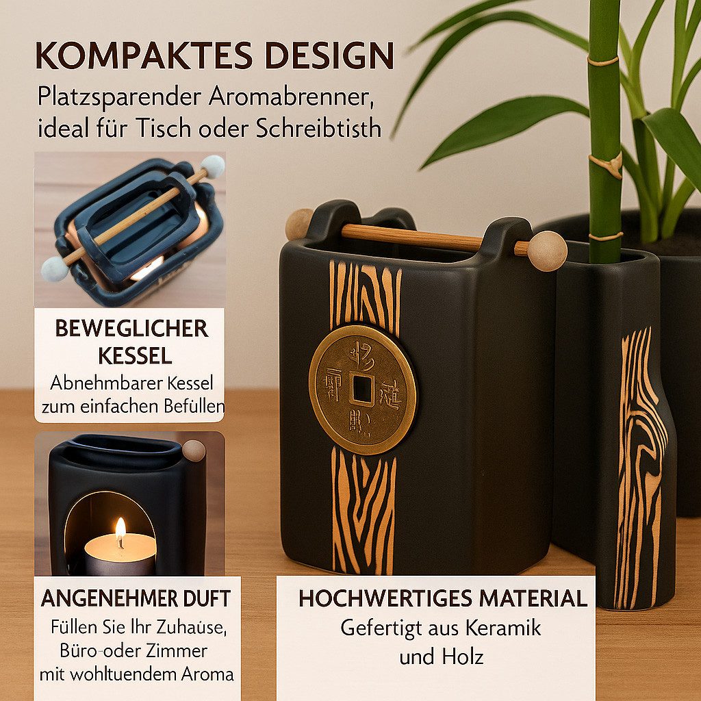 Kremers Schatzkiste Teelichthalter Kleiner fernöstlicher Aromabrenner 12 cm Feng Shui Duftlampe Keramik (2 St)