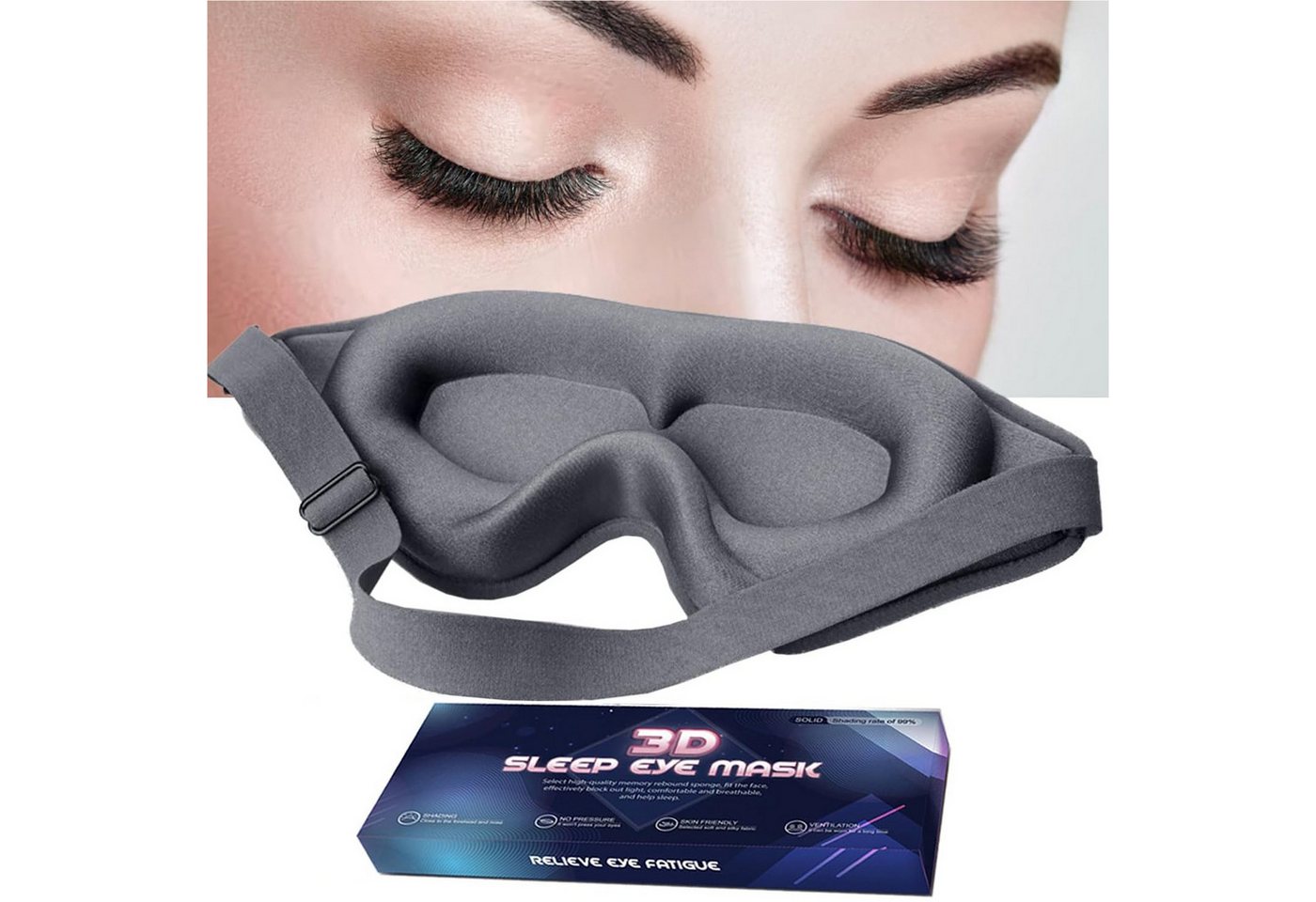 Mutig Schlafmaske 3D Schlafmaske für Seitenschläfer, Lichtblockierende & Atmungsaktive Augenmaske mit Memory Foam, Verstellbares Gummiband & Ohrstöpseln, für Männer und Frauen, Reisen & Yoga