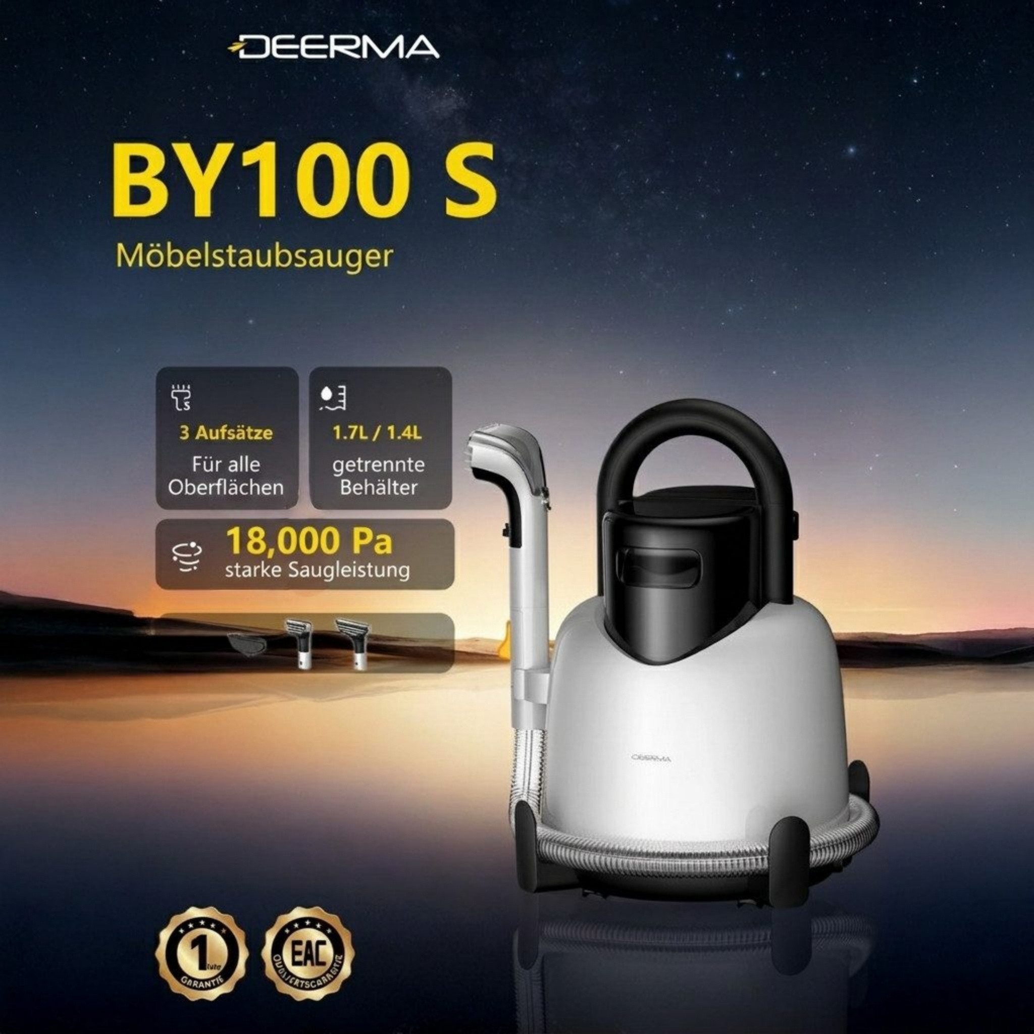 Deerma Teppichreinigungsgerät teppichreinigungsmaschine Polsterreiniger Nass- und Trockensauger 1,7L, 400 W, beutellos, für Sofa, Matratze, Auto, Selbstreinigung, Doppelwassertank, 18000Pa