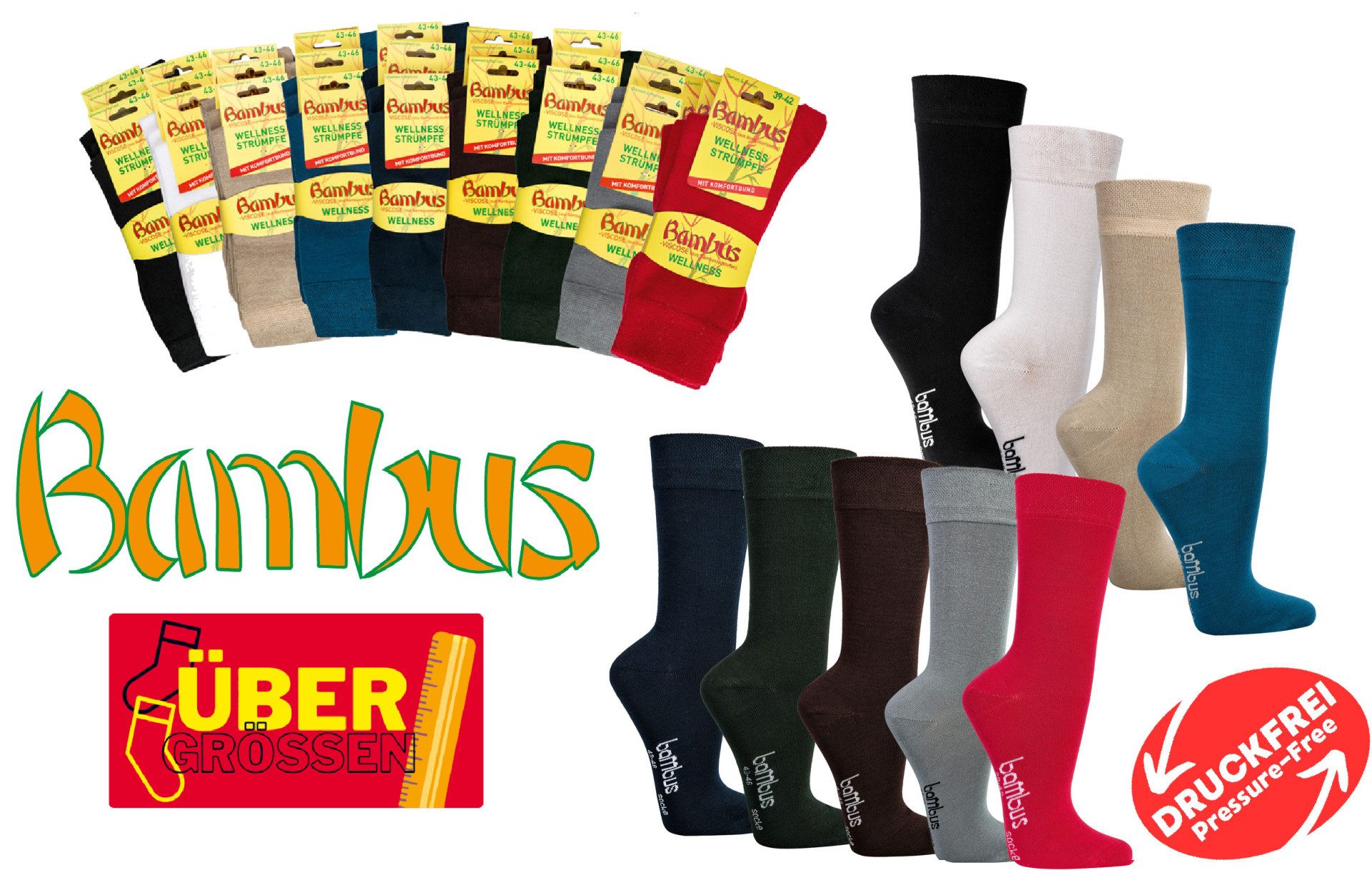 Socks 4 Fun Basicsocken Bambus Viskose Socken in vielen Farben (3 Paar) Feine 200 Nadel Qualität handgekettelt breiter Komfortbund