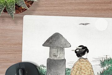 MuchoWow Gaming Mauspad Frau - Kimono - Baum - Japanisch (1-St), Mousepad mit Rutschfester Unterseite, Gaming, 40x40 cm, XXL, Großes