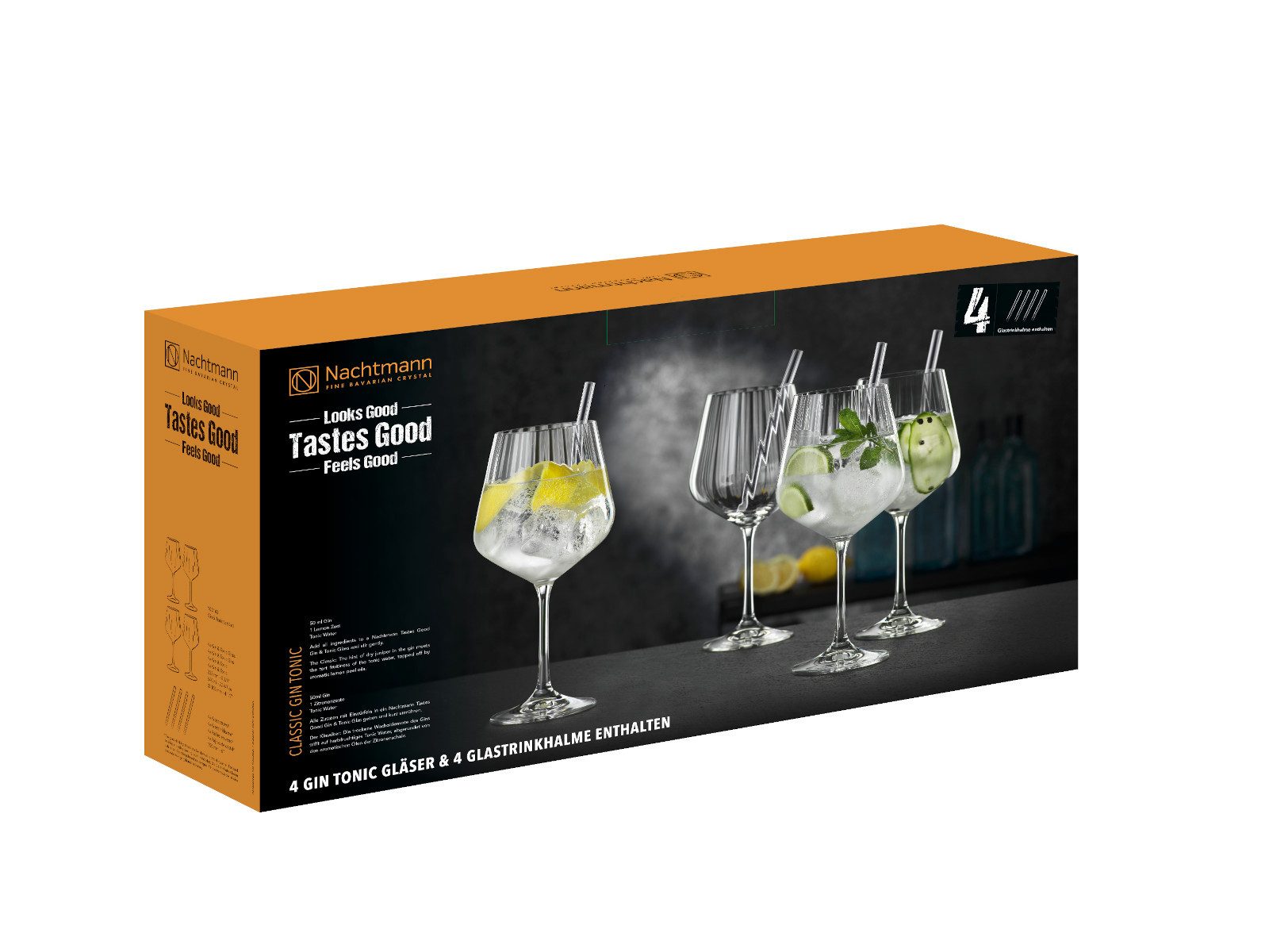 Nachtmann Gläser-Set Tastes Good Gin & Tonic Set 8tlg, Kristallglas, Gin&Tonic Set/4 + 4 Glastrinkhalme 7574/8tlg. Tastes Good