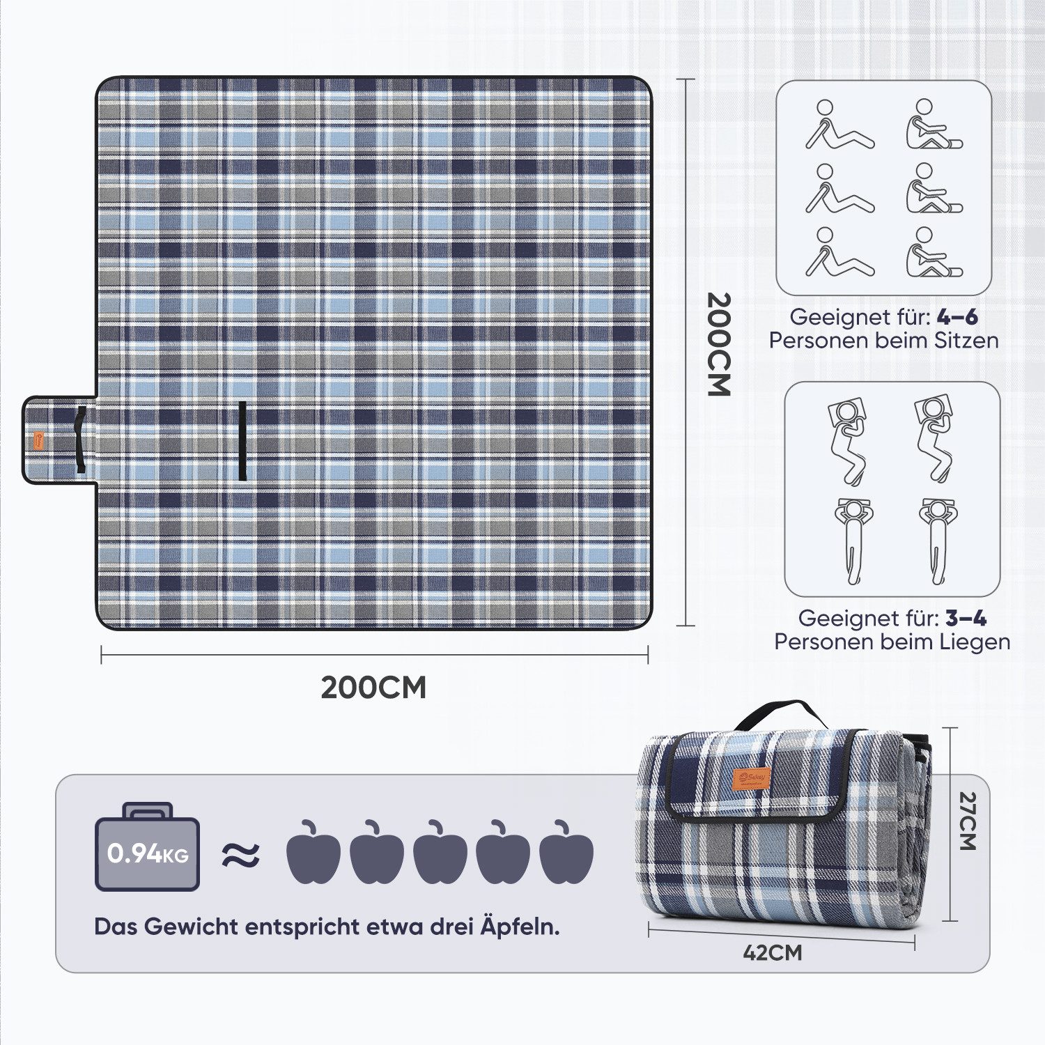 Picknickdecke 200x200 cm Campingdecke XXL Stranddecke Wasserdicht Wärmeisol günstig online kaufen