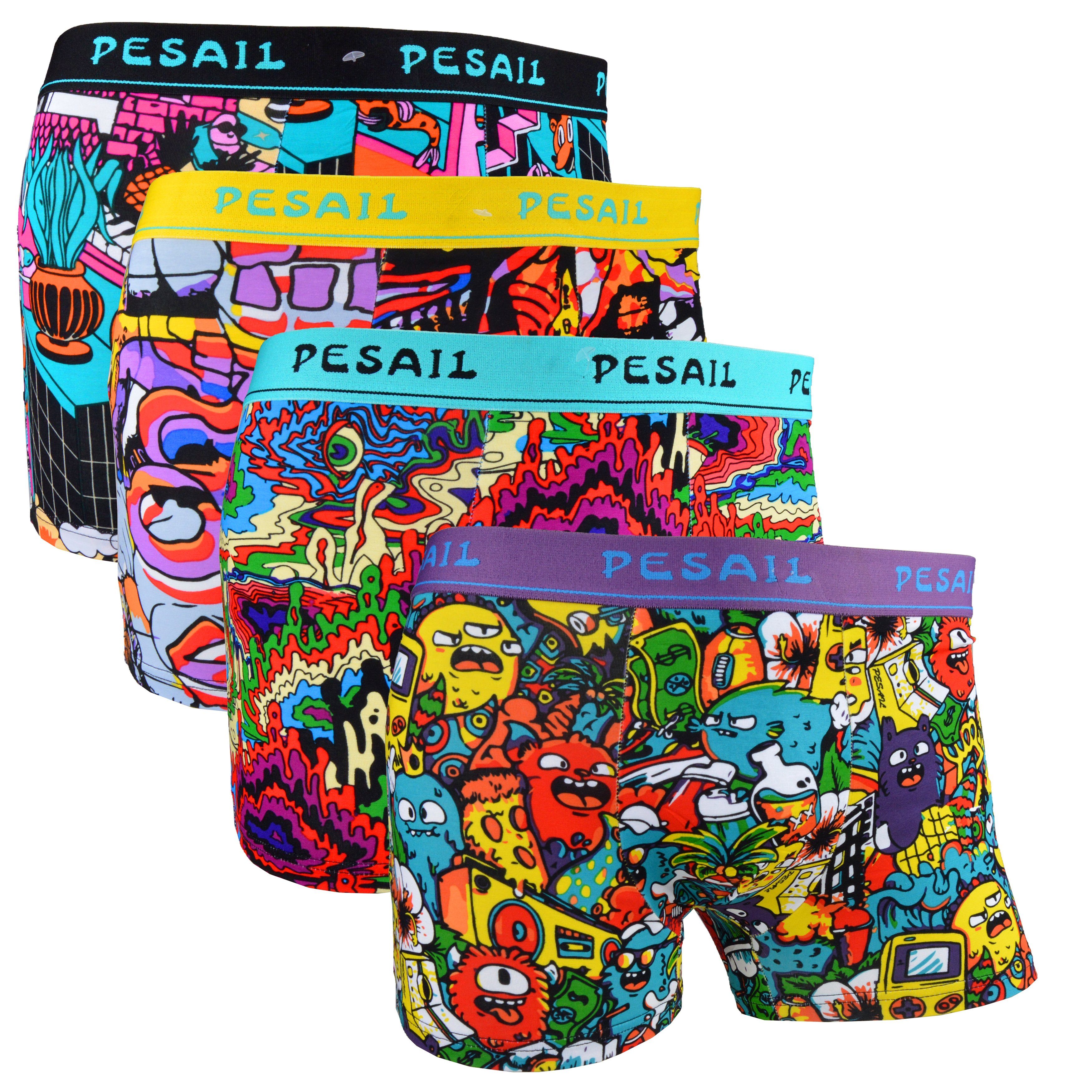 Socked Boxershorts bunte Unterhosen (4-St) bunte, lustige, farbige  Retroshorts