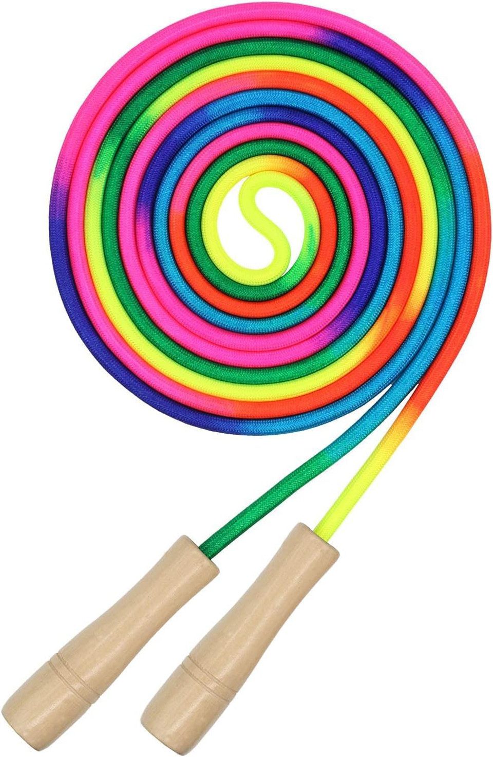 Diwzbyn Springseil Kinder, Verstellbare Seilspringen für Fitness, 250/500CM Jump Rope, Kinder mit Holzgriff und Regenbogen-Springseil
