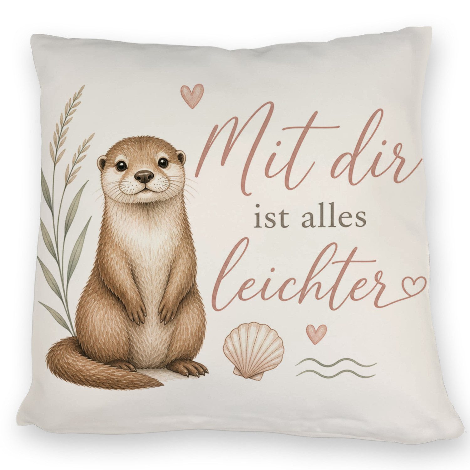 speecheese Dekokissen Kissen Mit dir leichter Dekokissen im sanften Küstenlook Spruch: ist