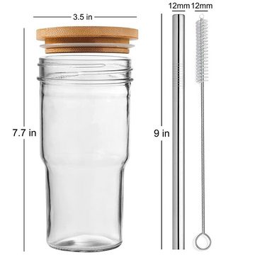 HIBNOPN Tumbler-Glas 2 Pack Cups Glasbecher, wiederverwendbarer Smoothie-Becher 650 ml