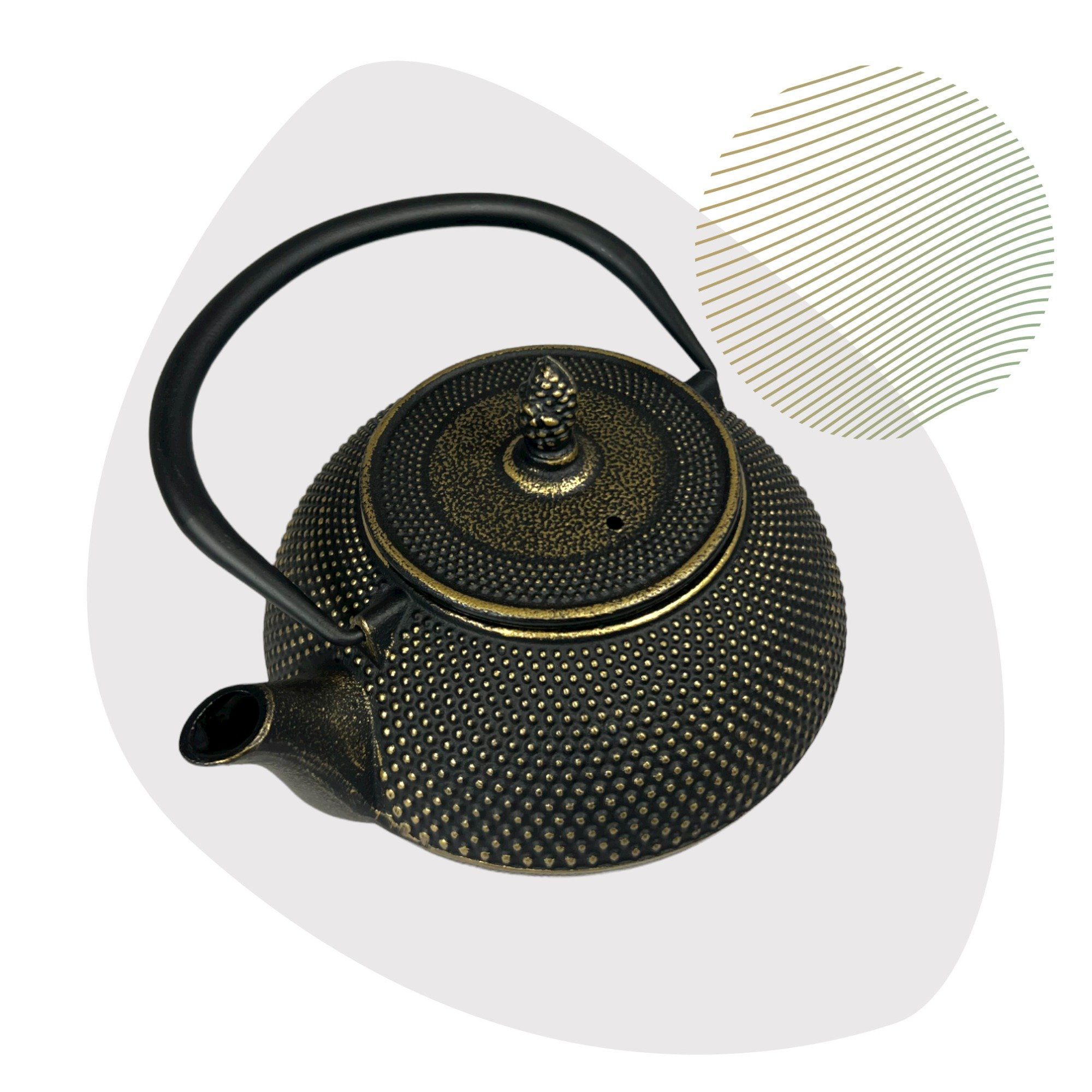 JA-UNENDLICH Teekanne Basic schwarz, 1.2 l, aus Gusseisen handgefertigt im Sandgussverfahren, innen emailliert