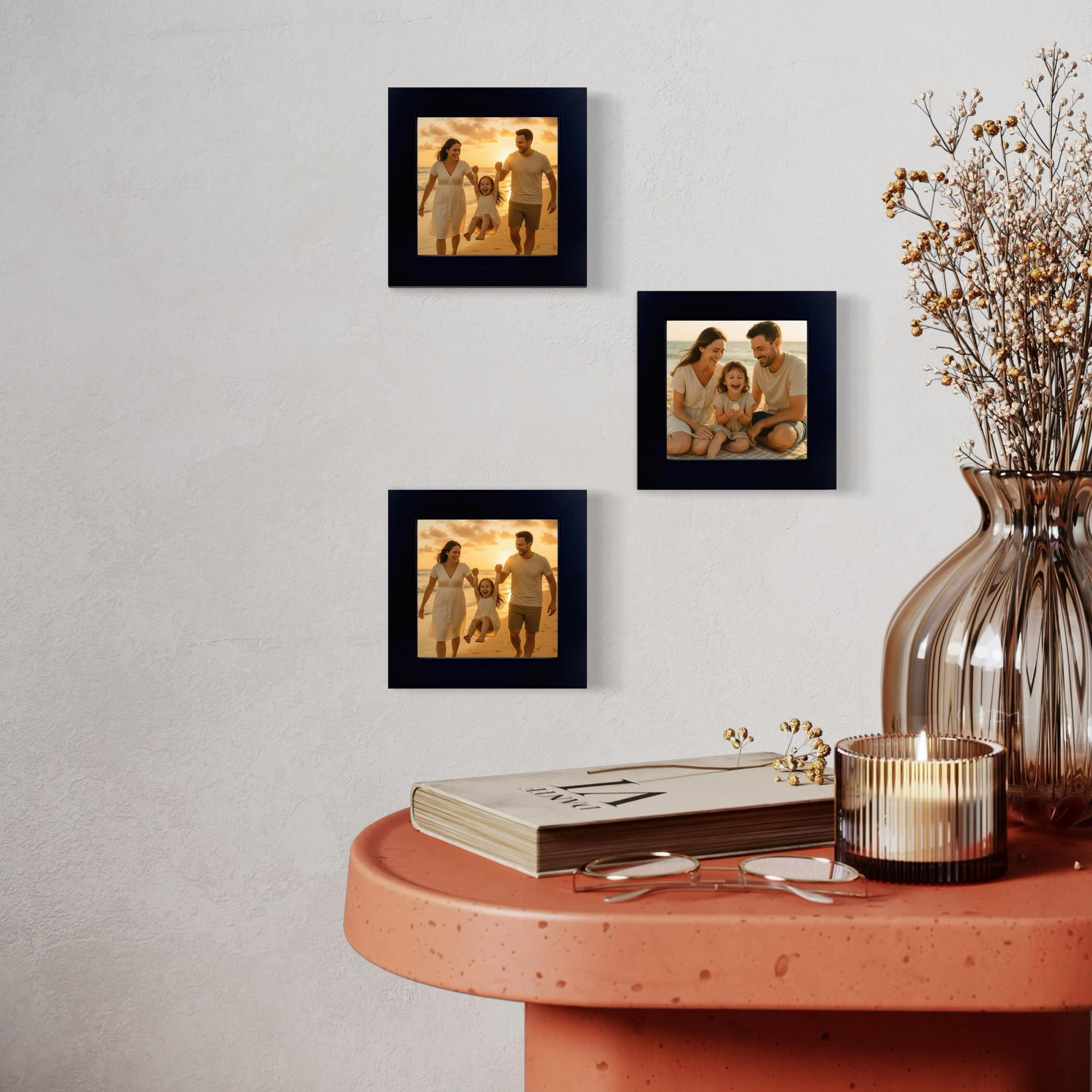 CABBEL Bilderrahmen MDF Holzrahmen Fotorahmen modern Collagen Foto Poster Galerie Wanddeko, für 3 Bilder (3 St), 10x10 cm Schwarz Wohnzimmer elegant Schmal Foto – Bild 4 von 5