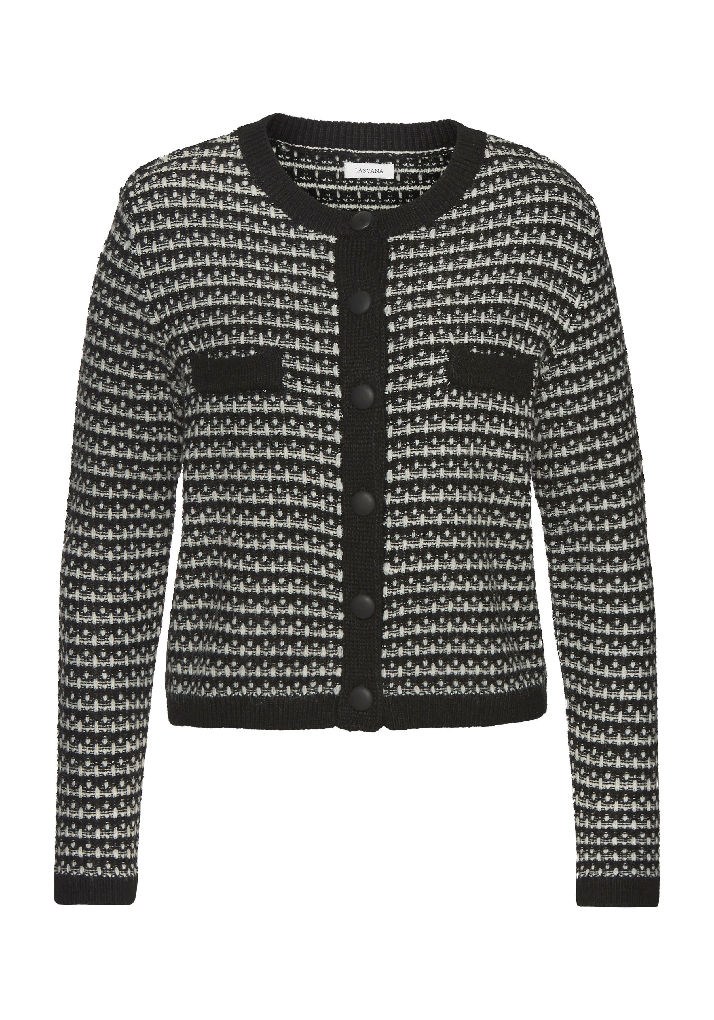 LASCANA Strickjacke mit Karomuster, markante Knopfleiste, günstig online kaufen