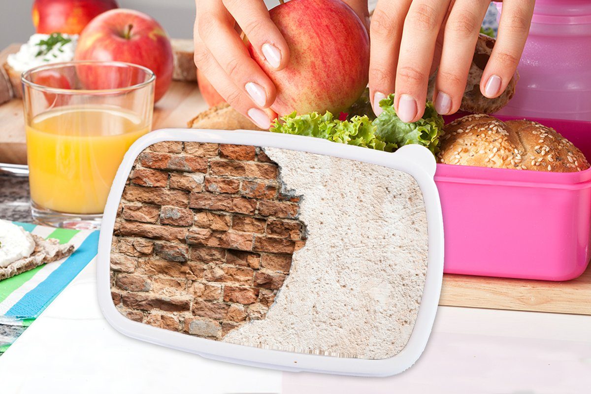 MuchoWow Lunchbox - rosa Wand für (2-tlg), Brotdose - Kunststoff Ziegel, Erwachsene, Snackbox, Brotbox Kunststoff, Gips Kinder, Mädchen