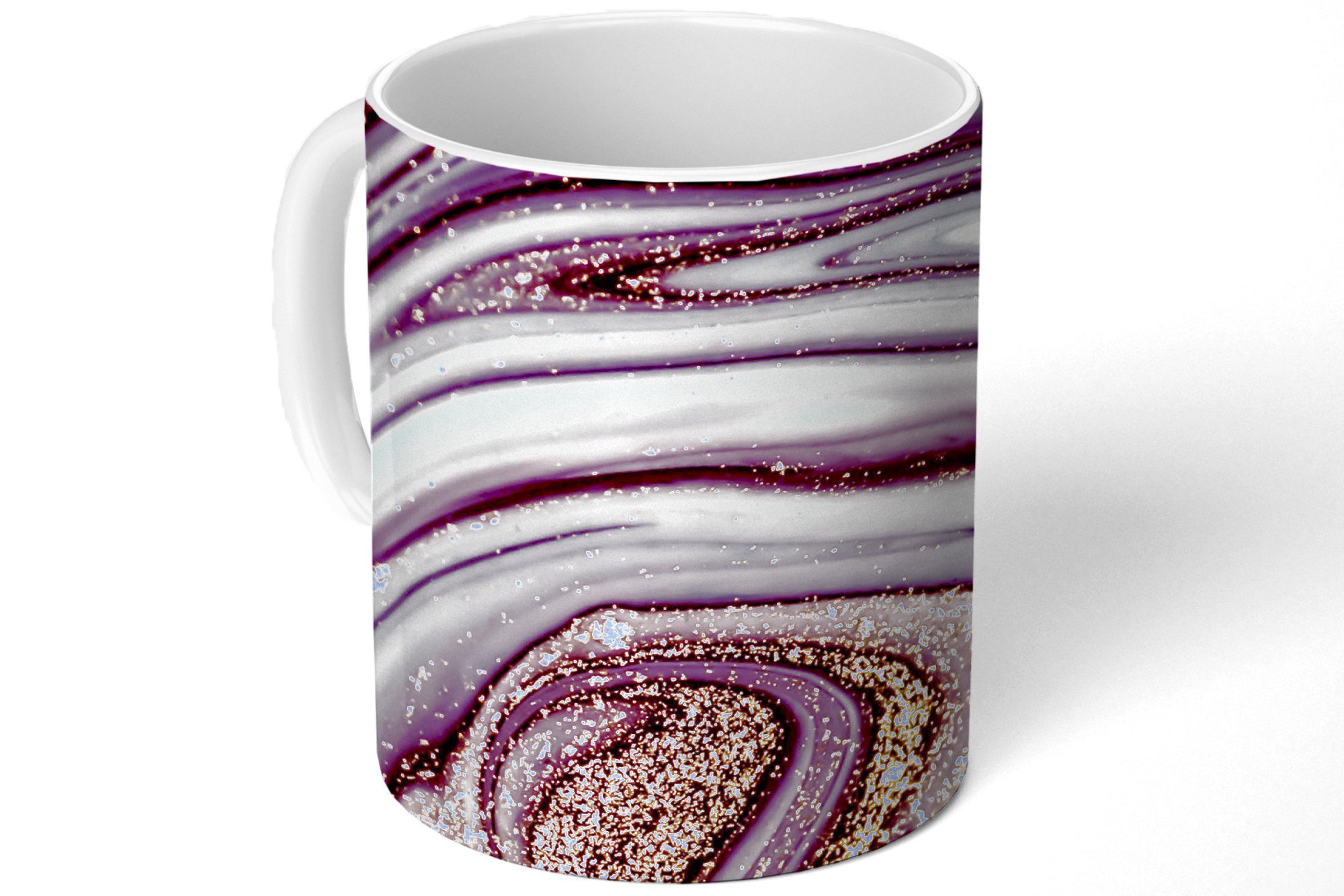 Kaffeetassen, MuchoWow Keramik, - - Marmor Tasse - Geschenk Marmoroptik Teetasse, - Luxus, Teetasse, Rosa Glitter - Gold Becher,