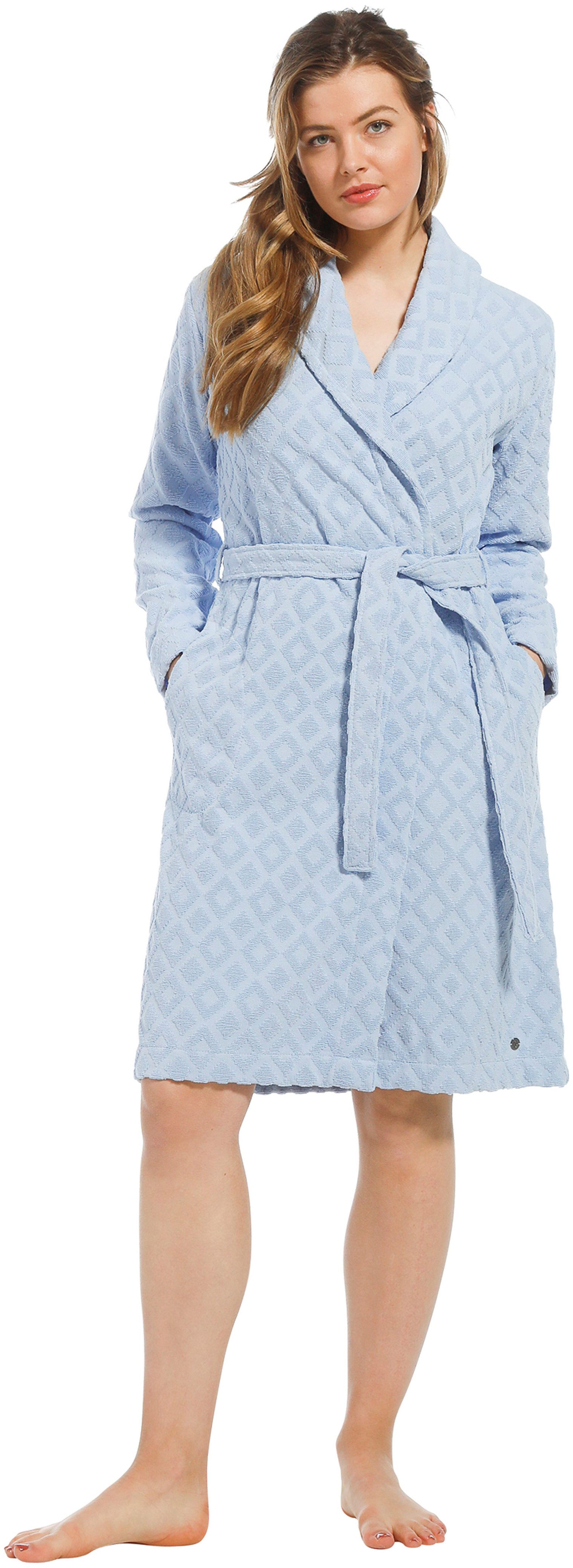 Pastunette Damenbademantel Damen Bademantel mit Schalkragen, kurz, Baumwolle, Schalkragen, Gürtel, Baumwolle