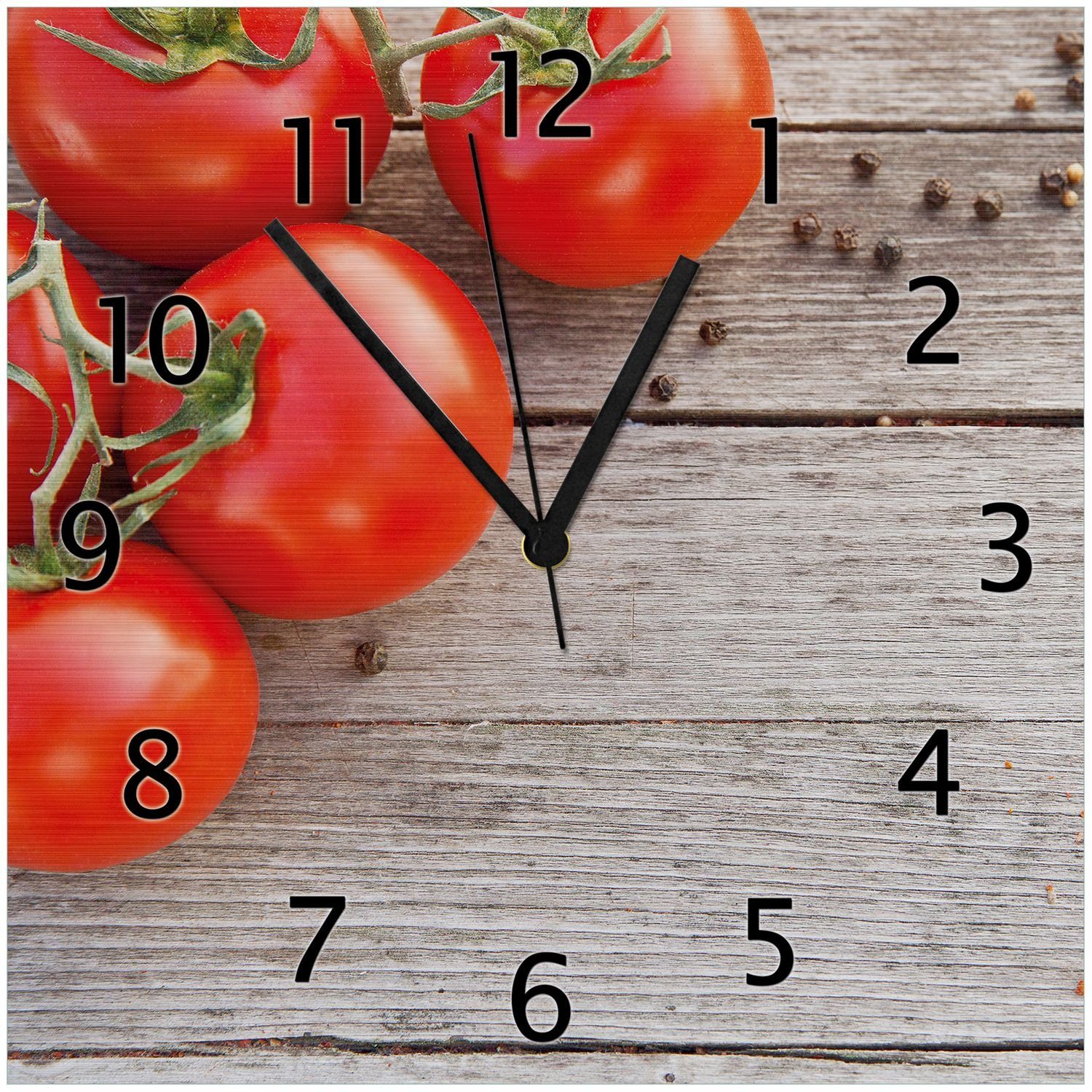 (Aluverbunduhr) auf Wanduhr Gewürze und Wallario Holztisch altem Tomaten