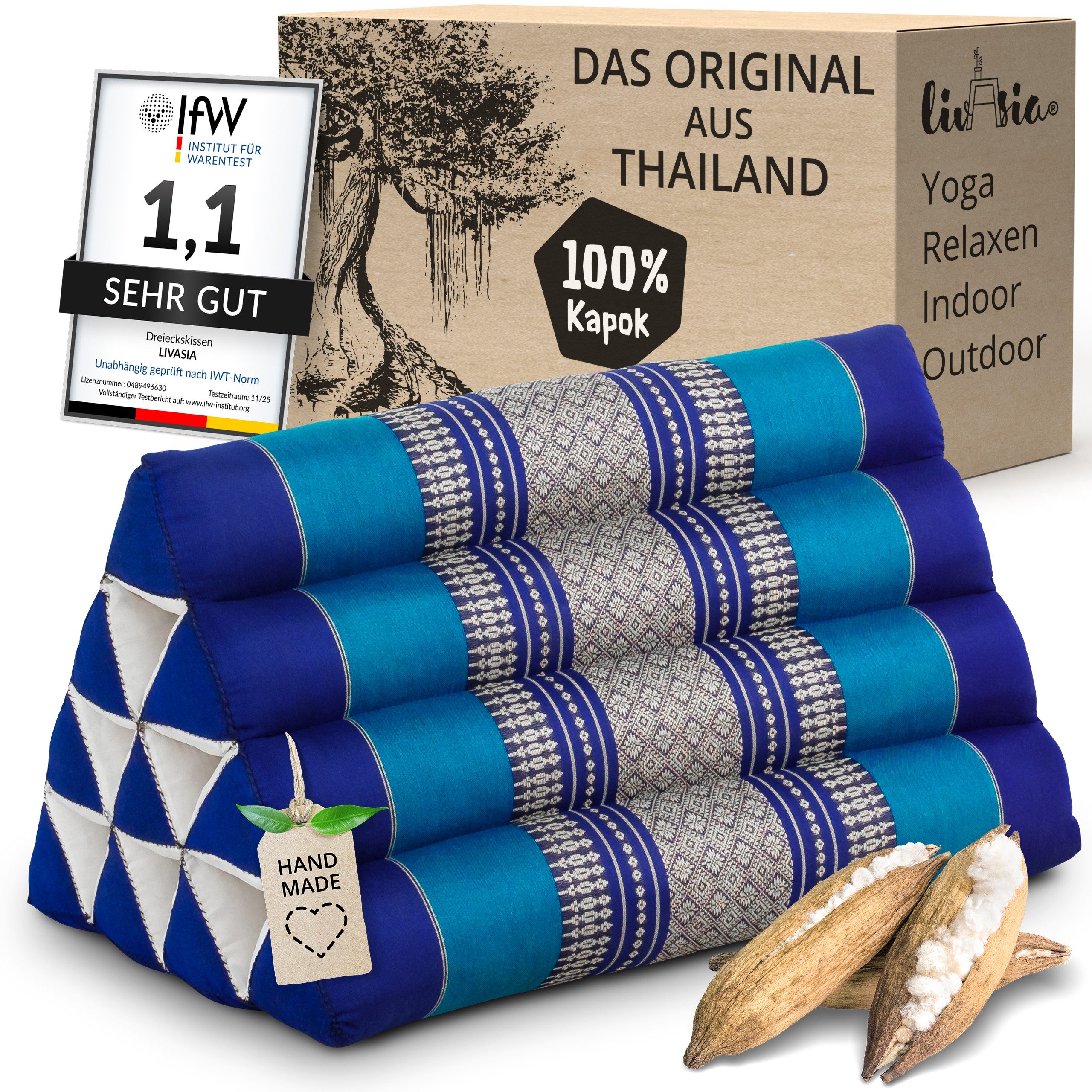 livasia Keilkissen Dreieckskissen (Classic) - 30x50x30cm, Kapok, vegan, handgefertigt