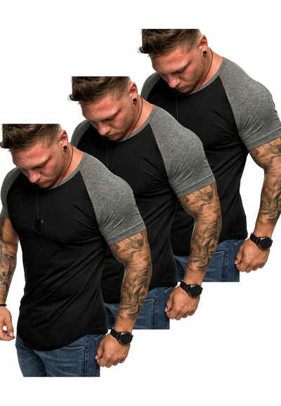Amaci&Sons T-Shirt 3. OMAHA 3er-Pack T-Shirts (3er-Pack) Herren Basic Oversize Kontrast Raglan T-Shirt