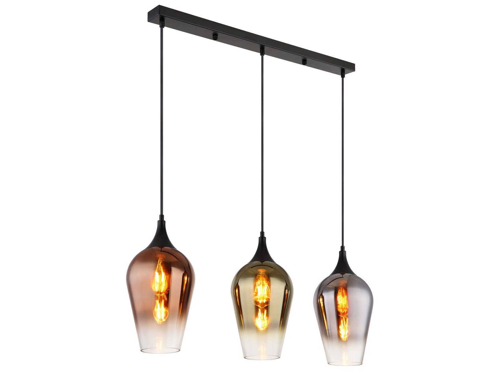 GLOBO LIGHTING LED Pendelleuchte, LED wechselbar, warmweiß, Ausgefallene Glas-leuchte hängend für Esstisch dreiflammig, B: 83cm