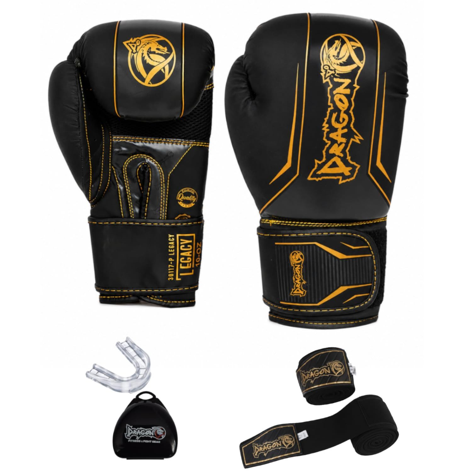 DragonDo Boxhandschuhe Trainingshandschuhe Legacy Set 3 Teilig 10-12-14-16 Oz Schwarz-Weiß