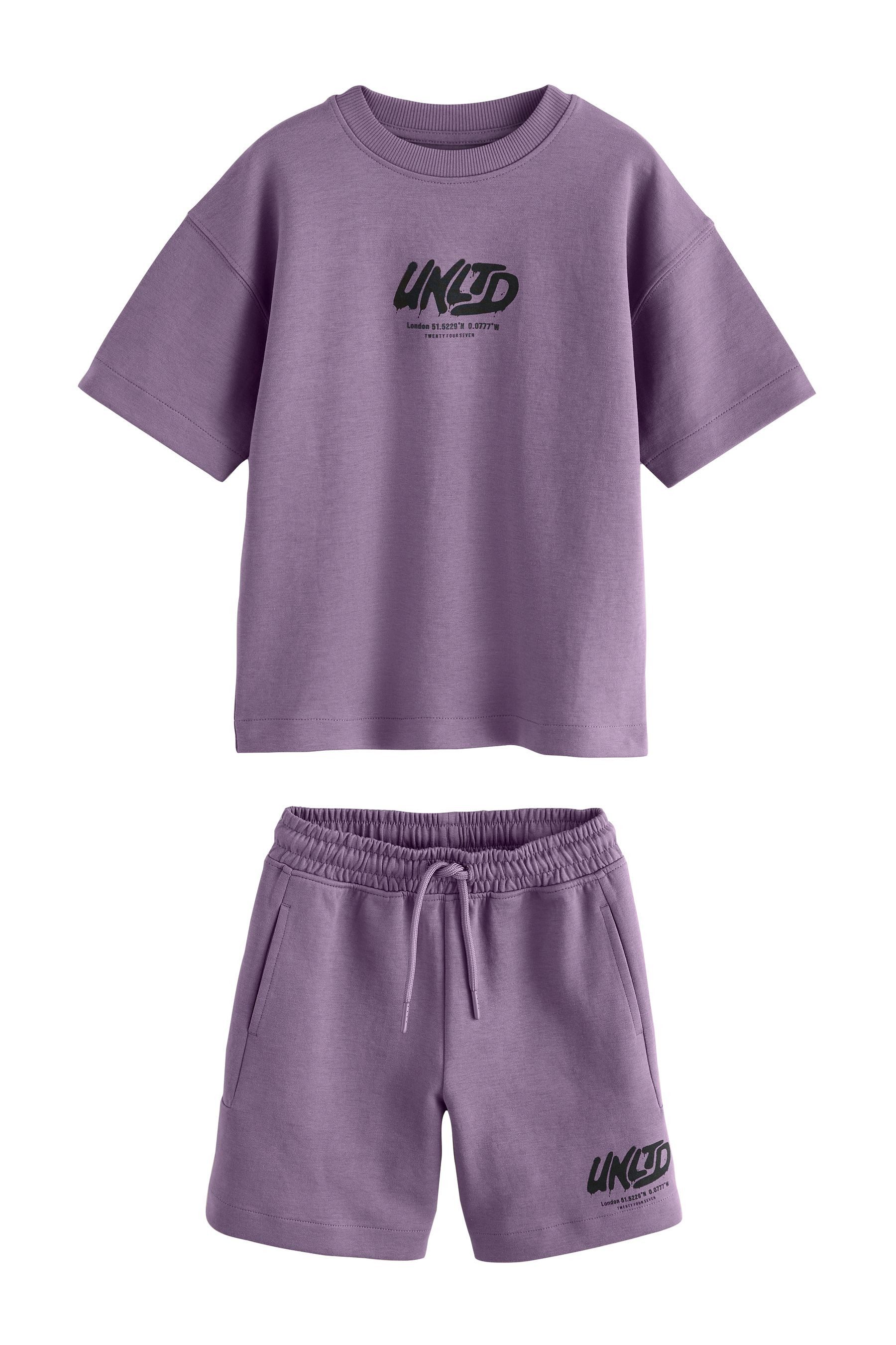 Next T-Shirt & Shorts Kurzärmeliges T-Shirt, schwerer Stoff + Shorts (2-tlg)
