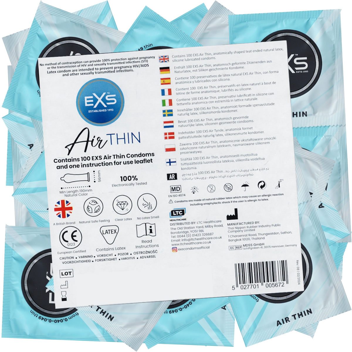 EXS Kondome Air Thin - extradünne Kondome für ein Gefühl wie ohne Kondom Packung mit, 100 St., extrem dünne und gefühlsechte Kondome, nur 0,04mm Wandstärke, ein Hauch von Nichts bei maximalen Schutz