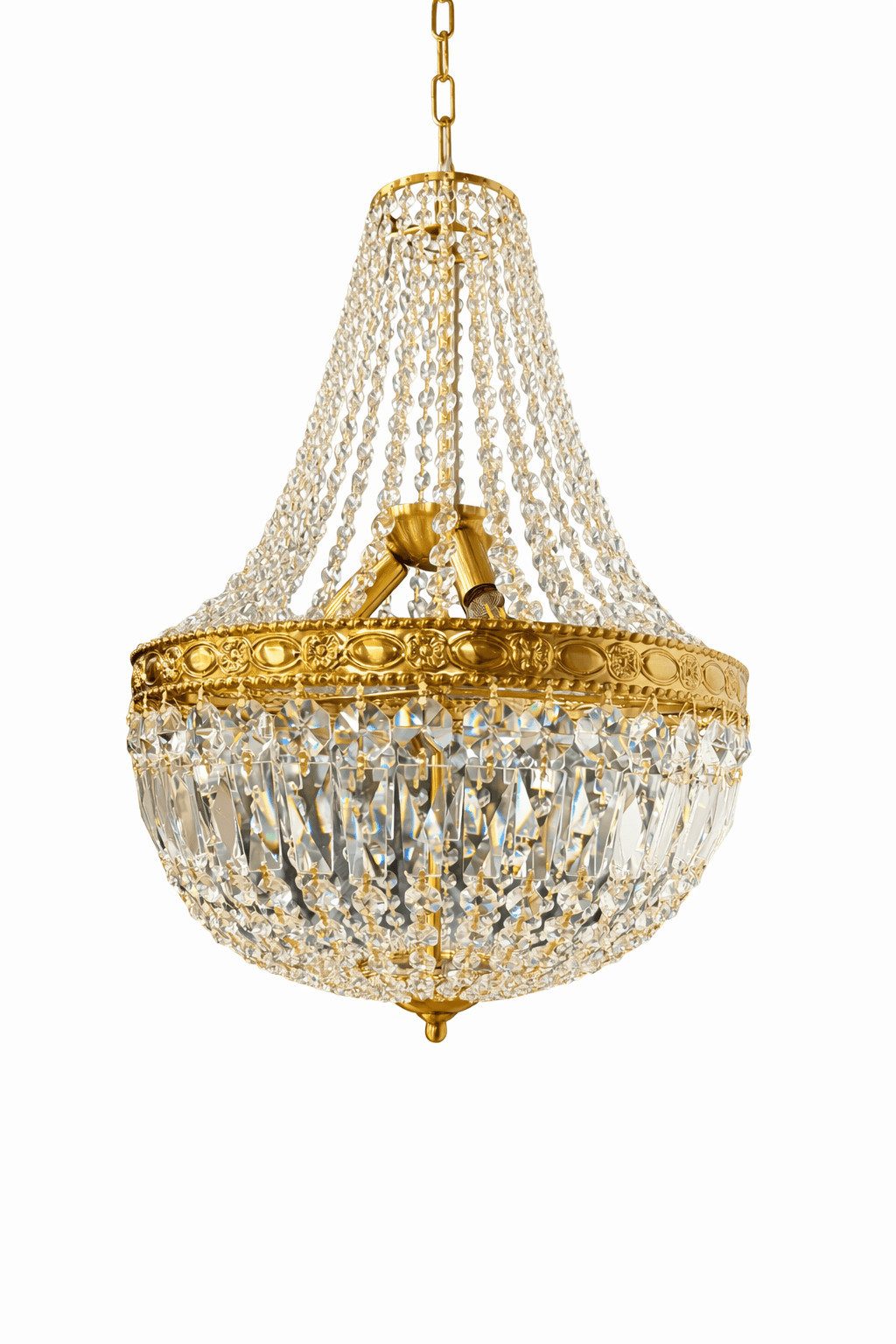 PGA-Lights Kronleuchter Kristall Korblüster Florence Brushed Gold, LED wechselbar