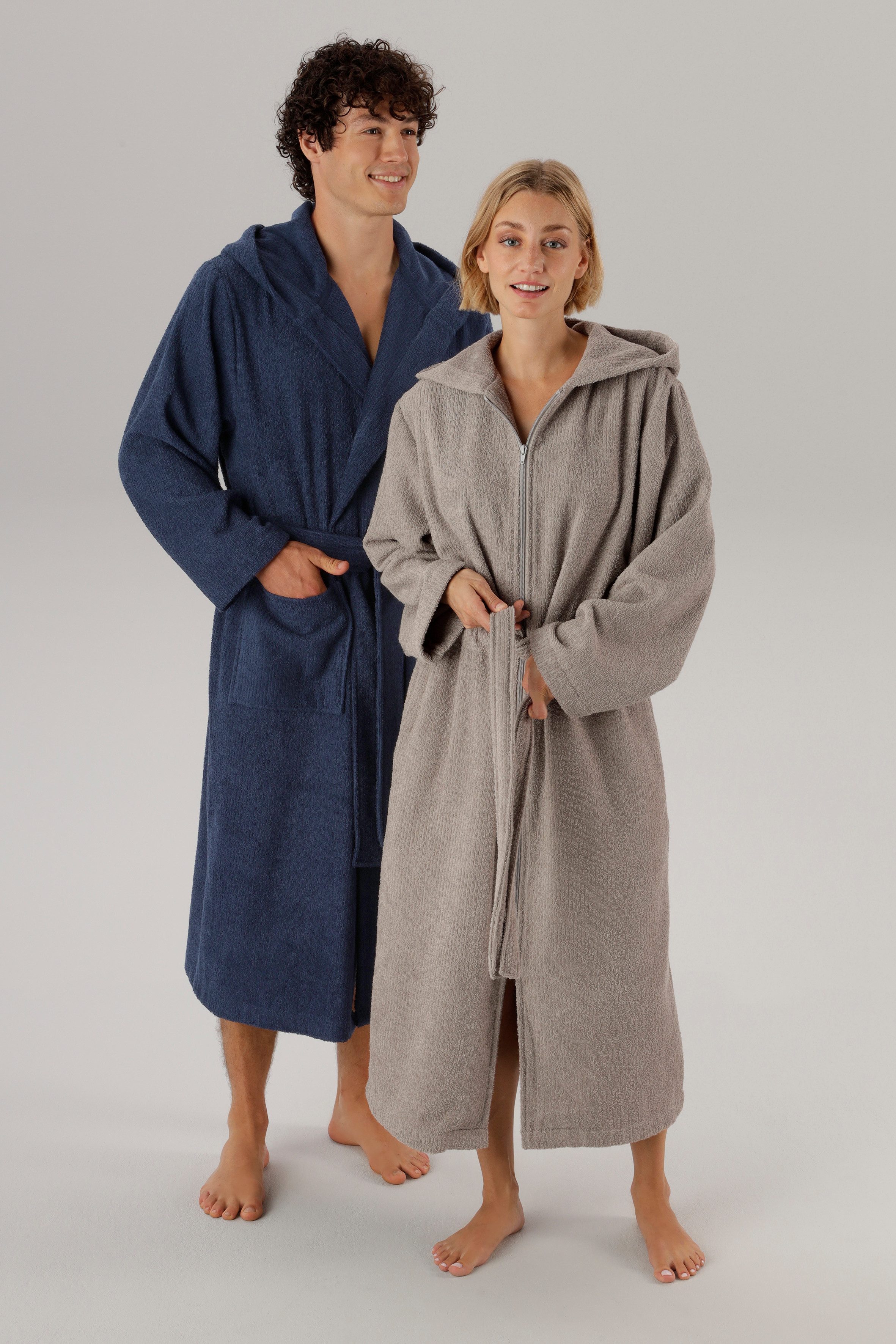 OTTO home Unisex-Bademantel Riva, für Damen & Herren, Standard & Premium Qualität, Langform, Walkfrottee, Kapuze, Gürtel, 100 % Baumwolle, Reise, Hotel, Sauna, XS-3XL