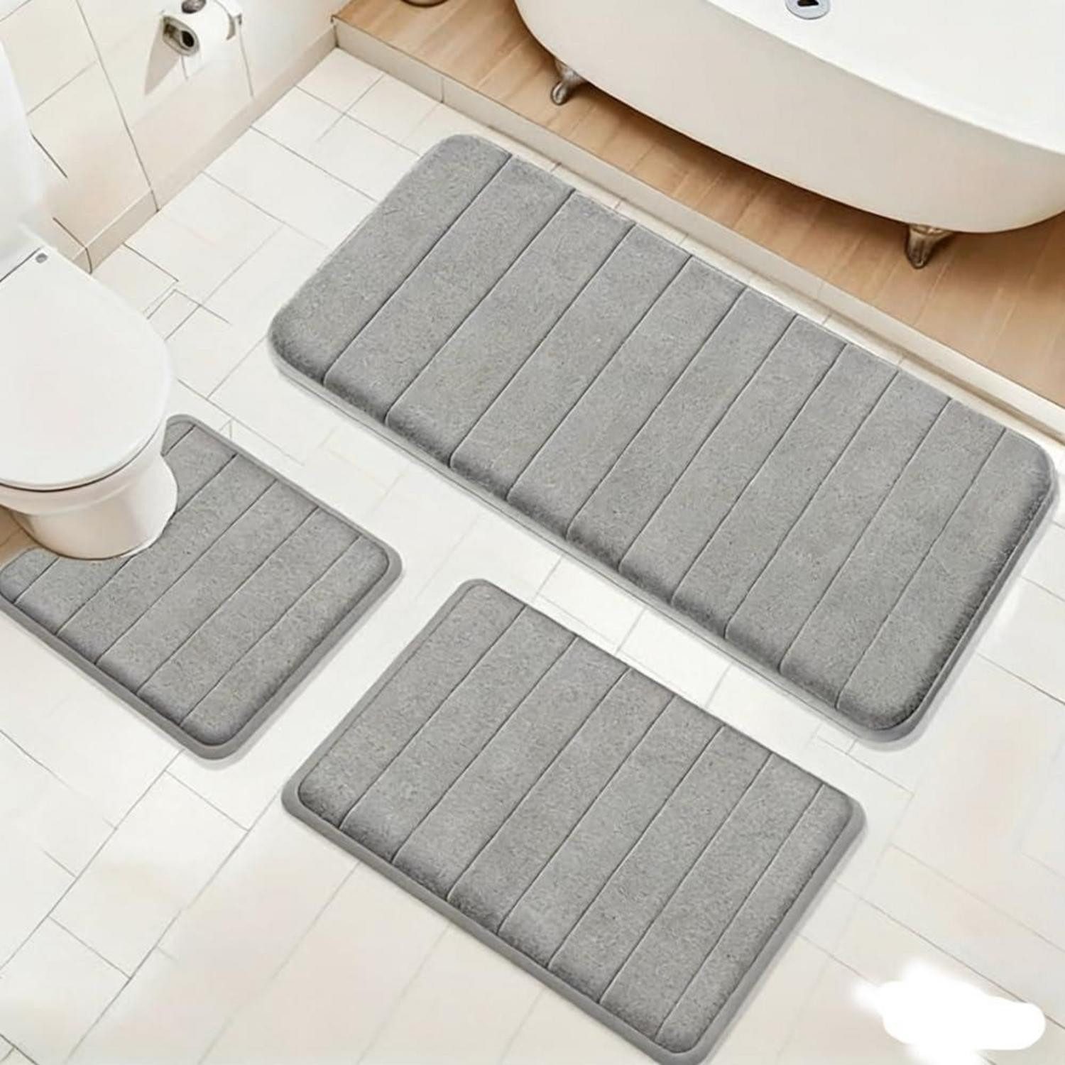 LuxusKollektion Schaum-Badematte Badematte 3er Set U-Form Hellgrau