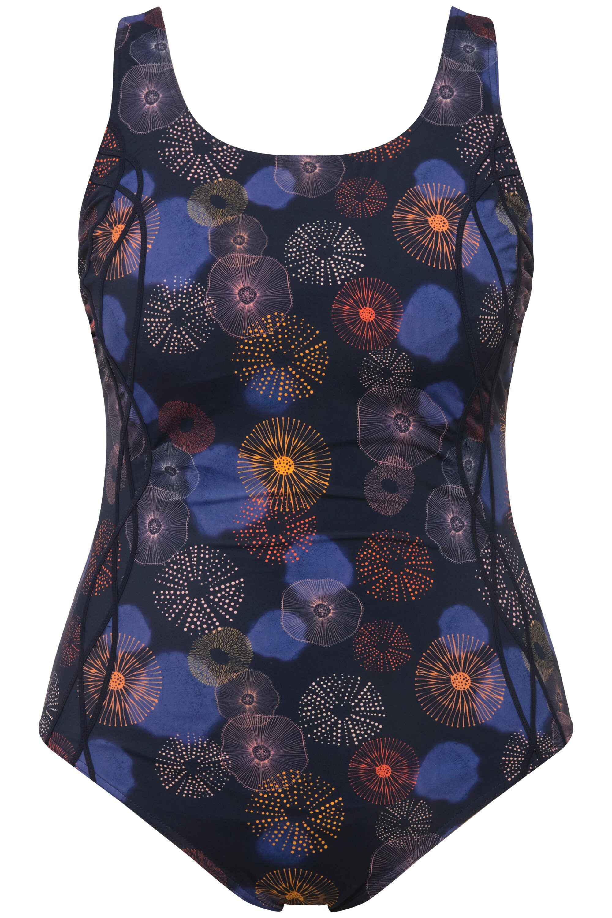 Ulla Popken Badeanzug Badeanzug Quallen ohne Softcups Raffung