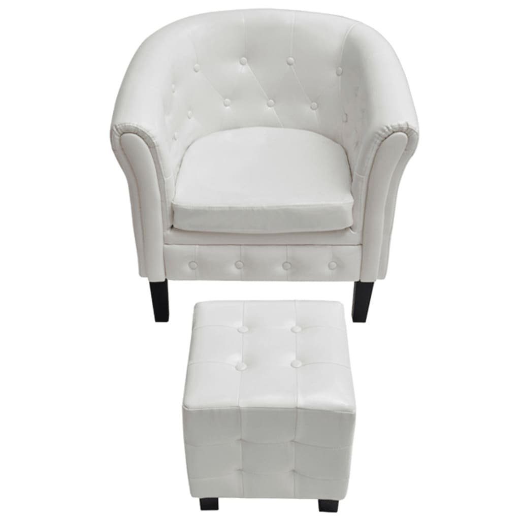 Sessel mit Weiß Kunstleder furnicato Fußhocker