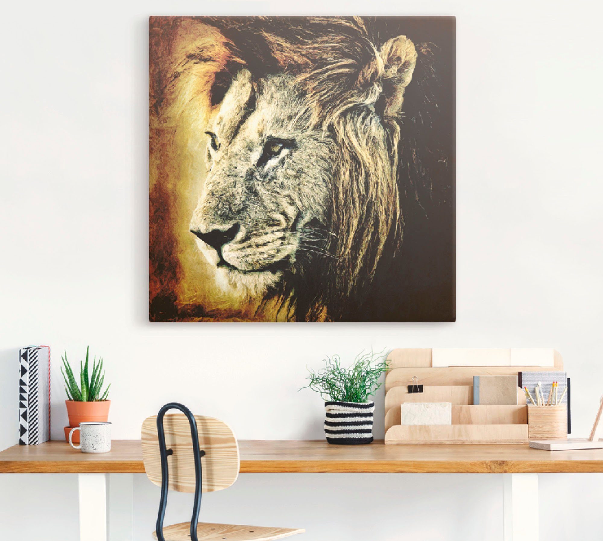(1 versch. Leinwandbild, Wandaufkleber Wildtiere Größen St), als Artland Löwe, oder Wandbild in Poster